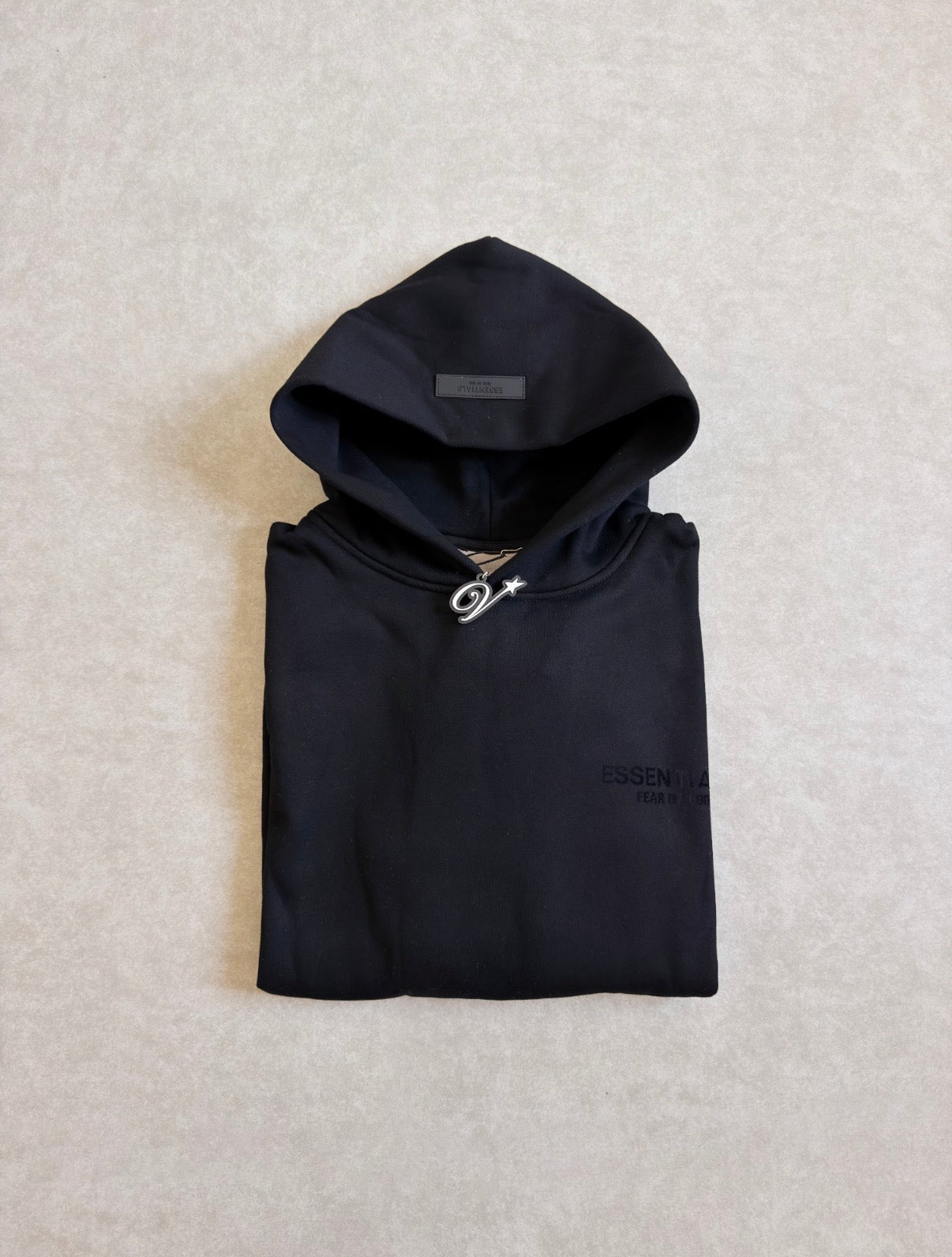 FOG Essentials Core Back Logo Hoodie Black - MEDIUM (On hand)