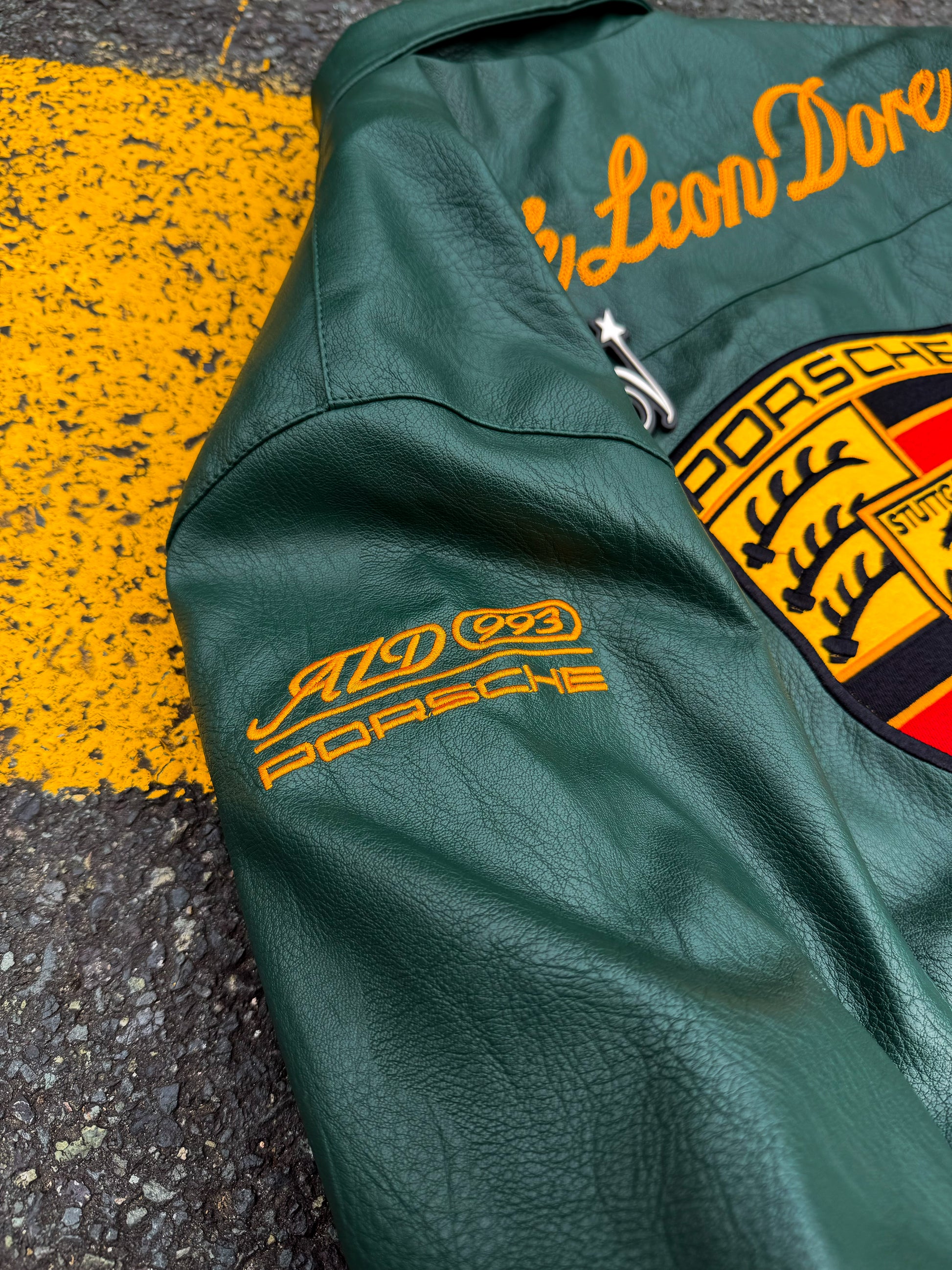 Aime Leon Dore x Porsche 993 Turbo Leather Club Jacket Green - MEDIUM