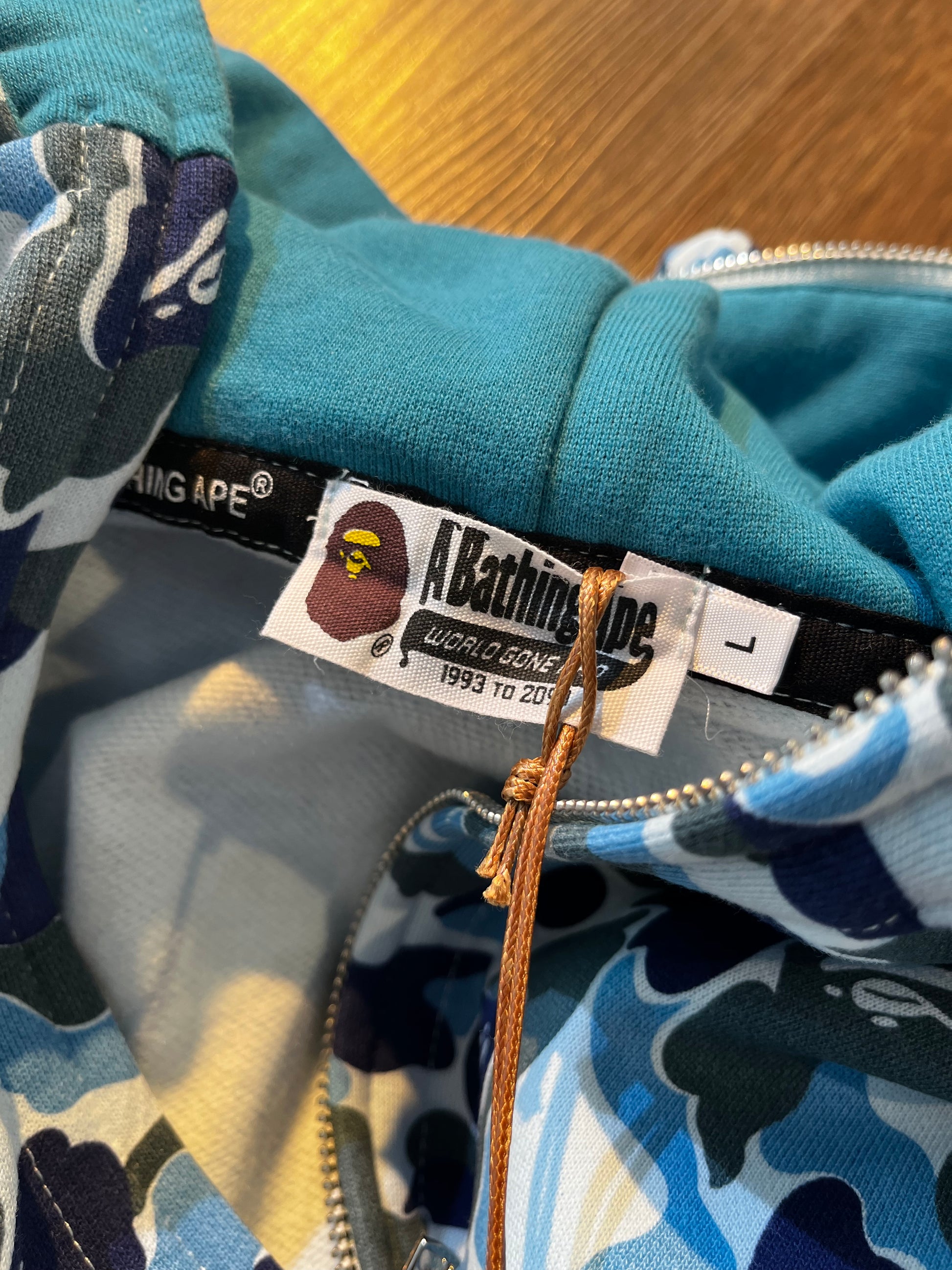 BAPE Double Hood Camo Shark Wide Full Zip Hoodie in Blue