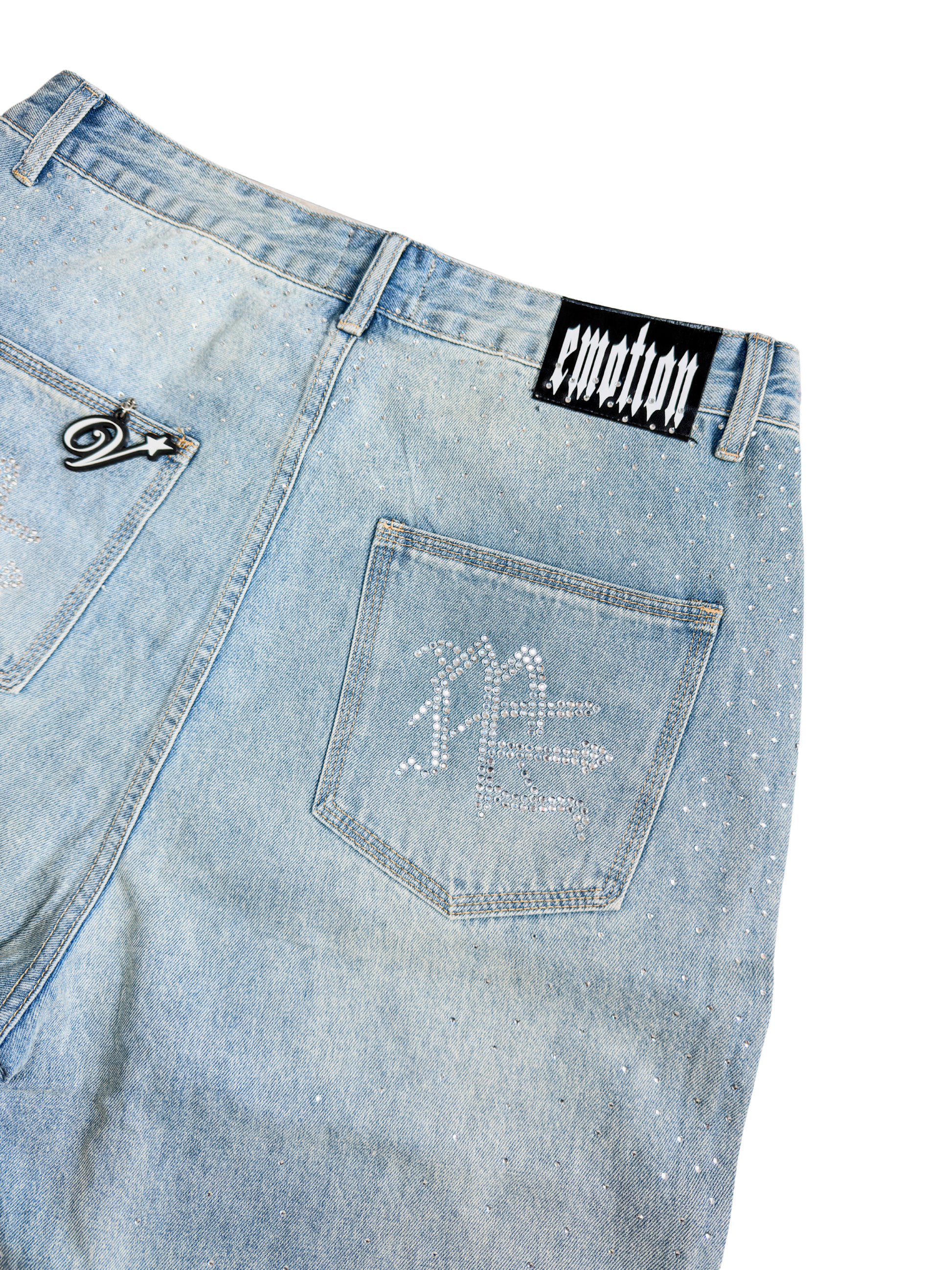 Mixed Emotion Rhinestone Denim Shorts XL - ON HAND