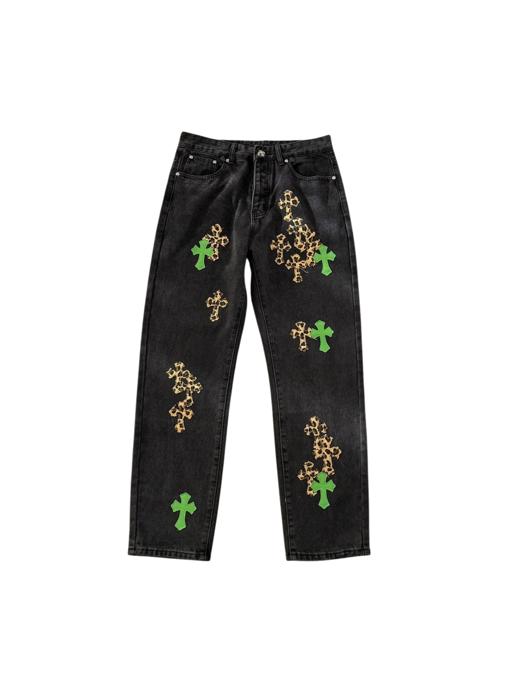 Chrome Hearts Leopard & Green Patch Denim Pants