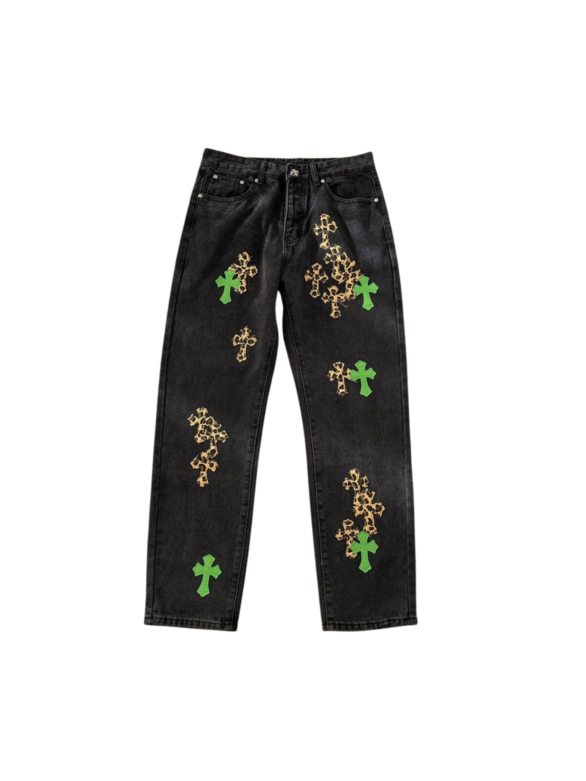 Chrome Hearts Leopard & Green Patch Denim Pants