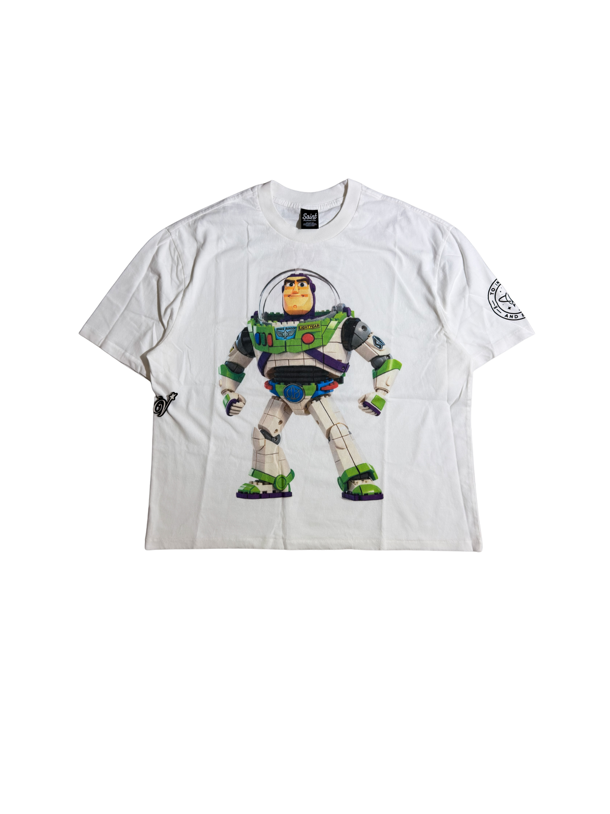 Saint Buzz Lightyear pizza planet tee