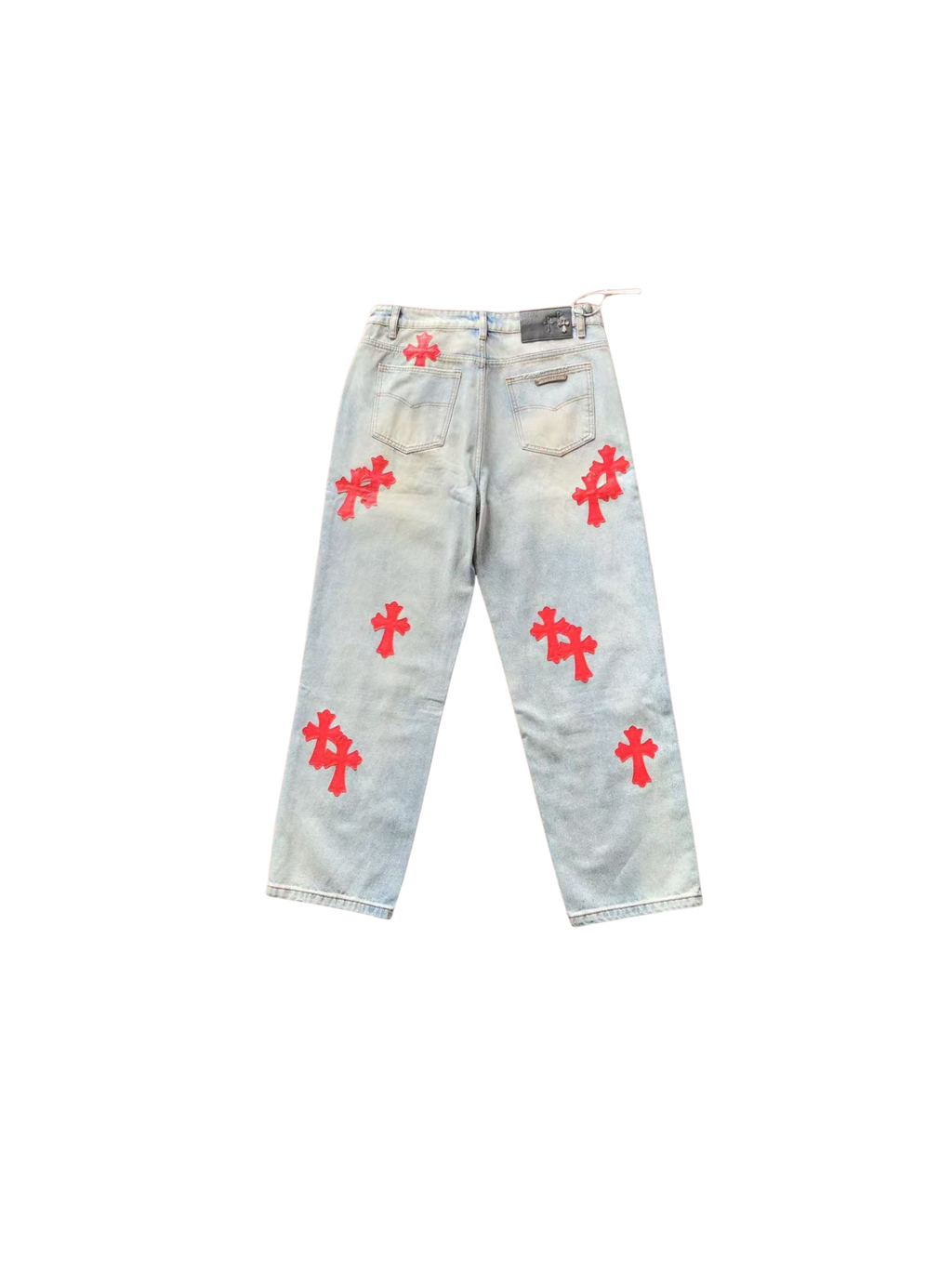 Chrome Hearts Patent Leather Cross Patch Denim Pants