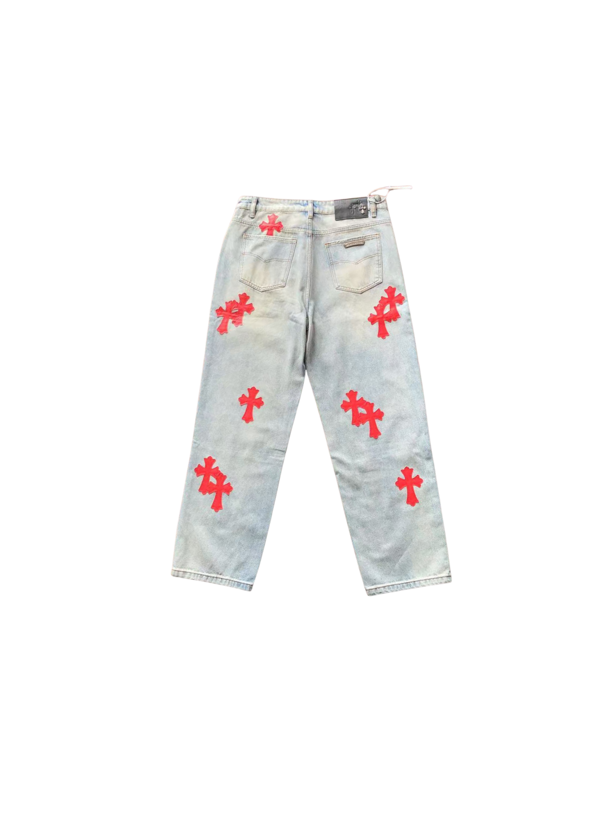 Chrome Hearts Patent Leather Cross Patch Denim Pants
