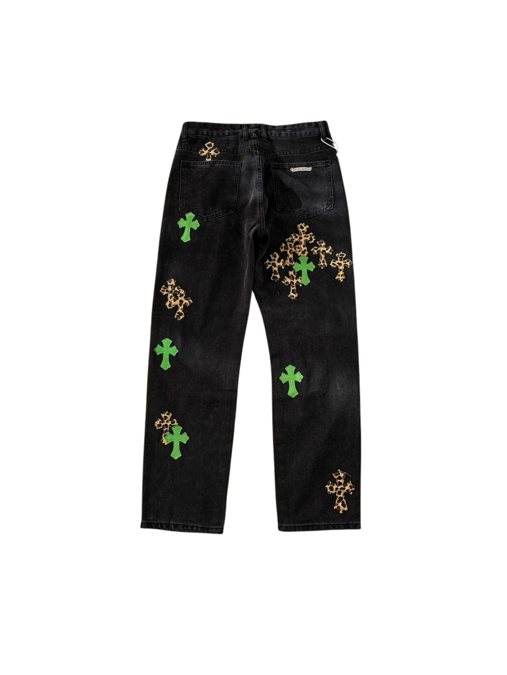 Chrome Hearts Leopard & Green Patch Denim Pants