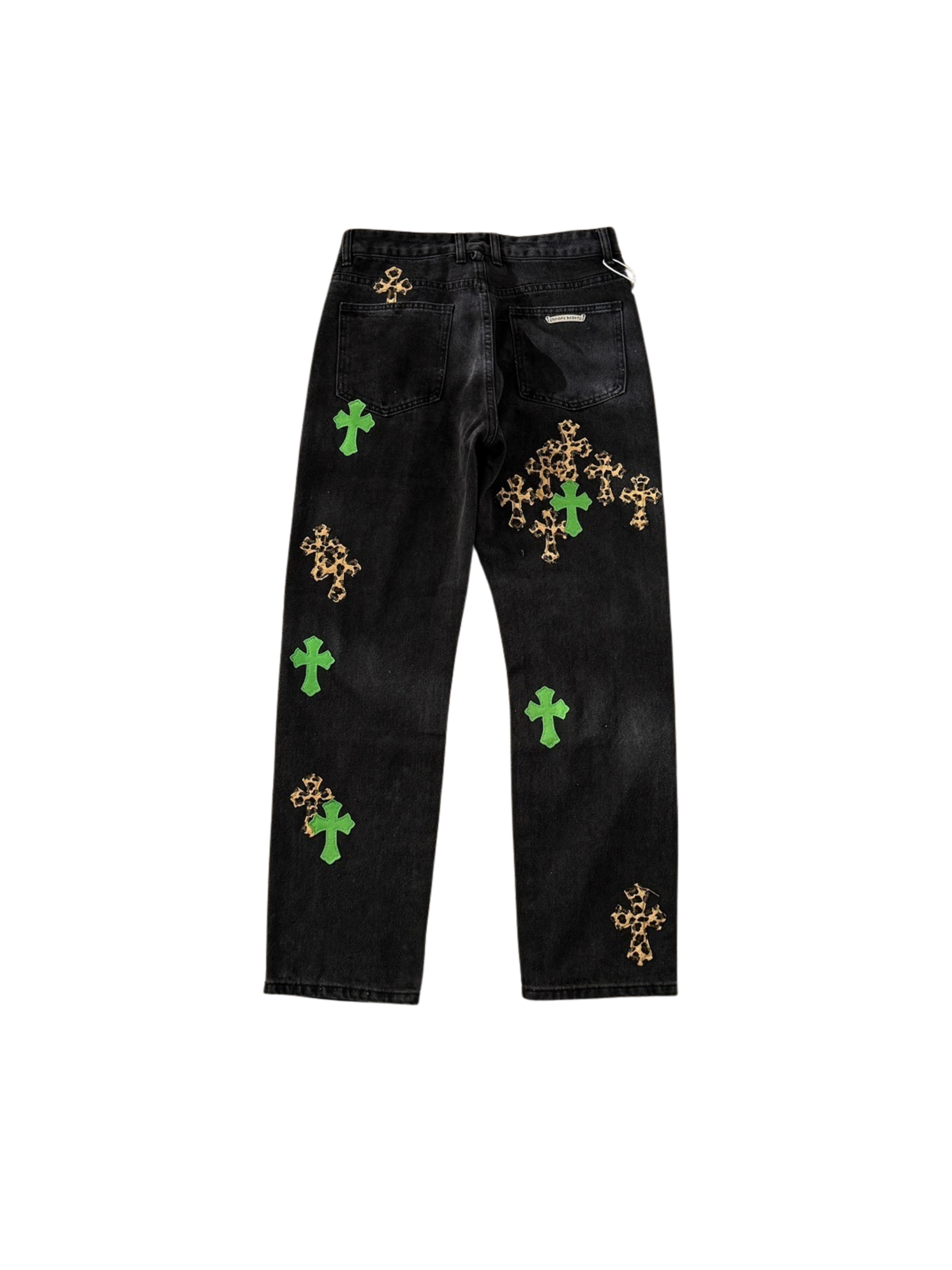 Chrome Hearts Leopard & Green Patch Denim Pants
