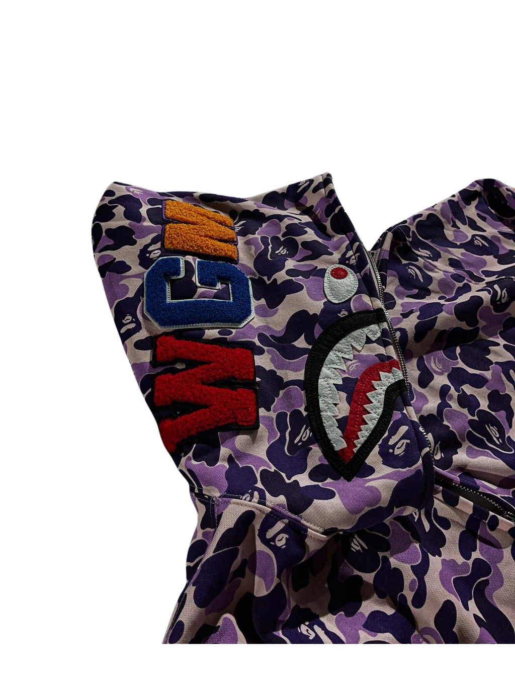 Bape shark camo in purple hoodie
