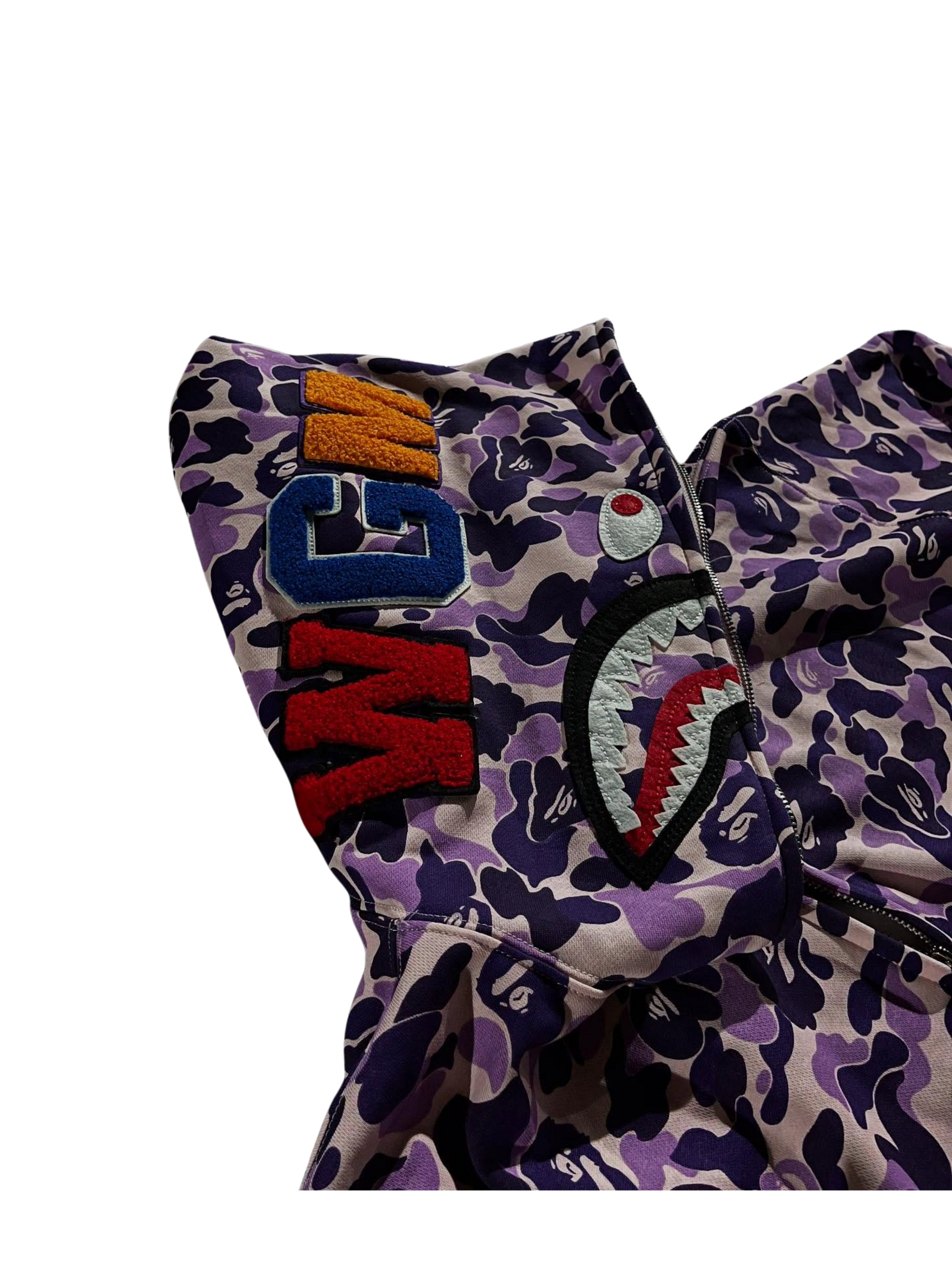 Bape shark camo in purple hoodie