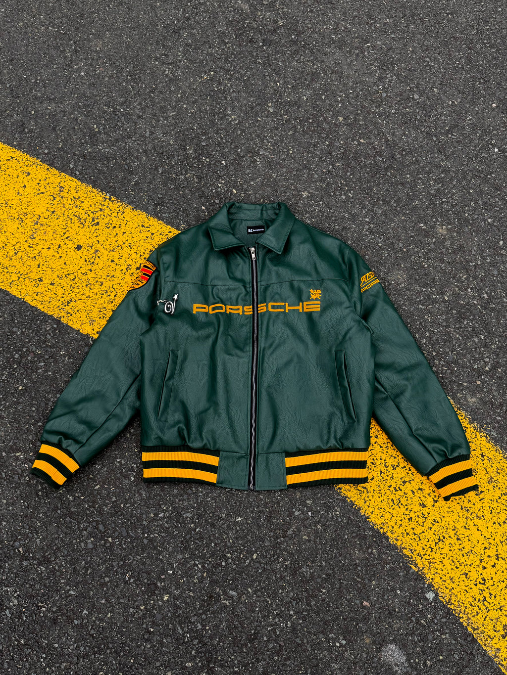 Aime Leon Dore x Porsche 993 Turbo Leather Club Jacket Green - MEDIUM