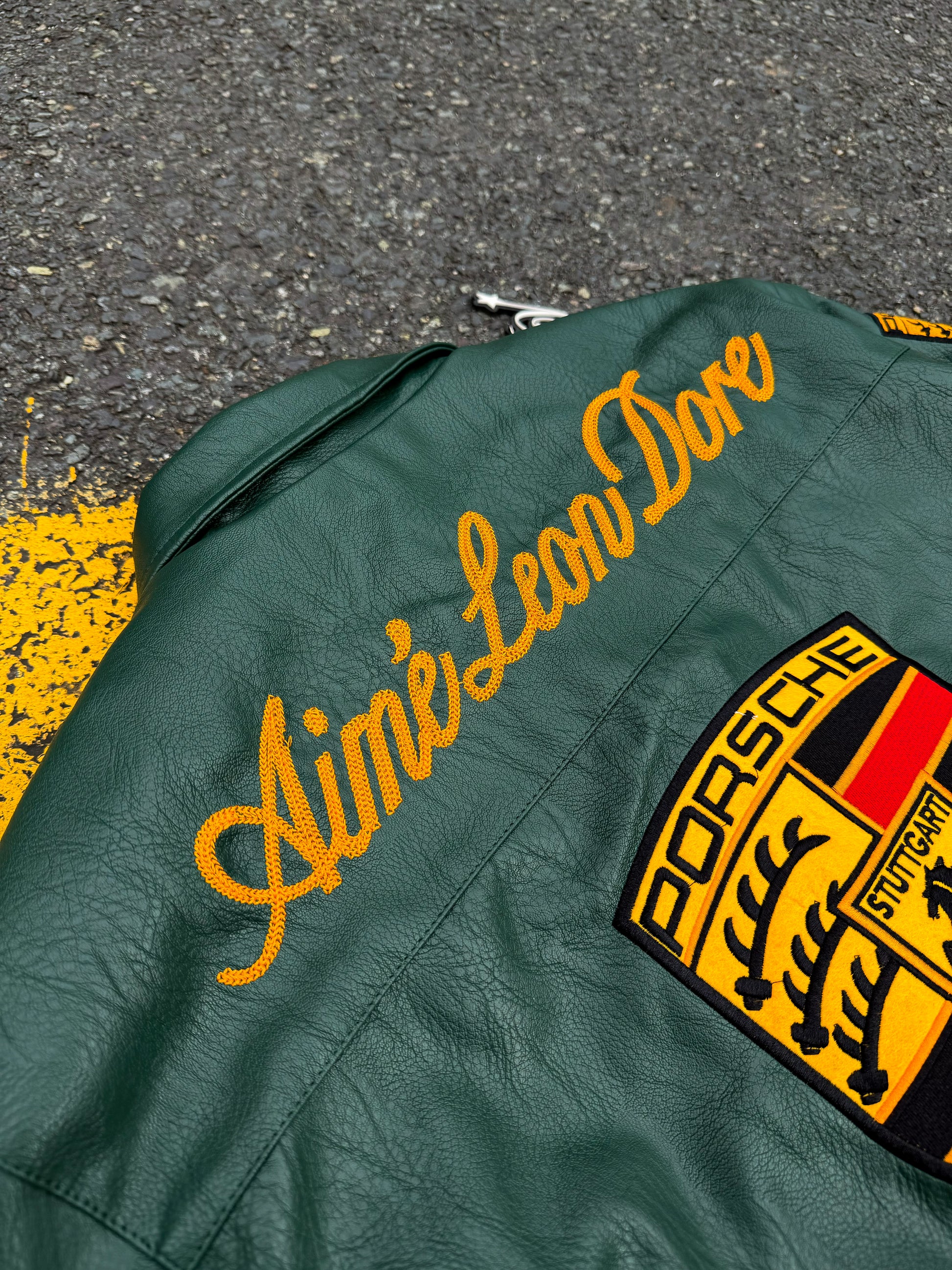 Aime Leon Dore x Porsche 993 Turbo Leather Club Jacket Green - MEDIUM