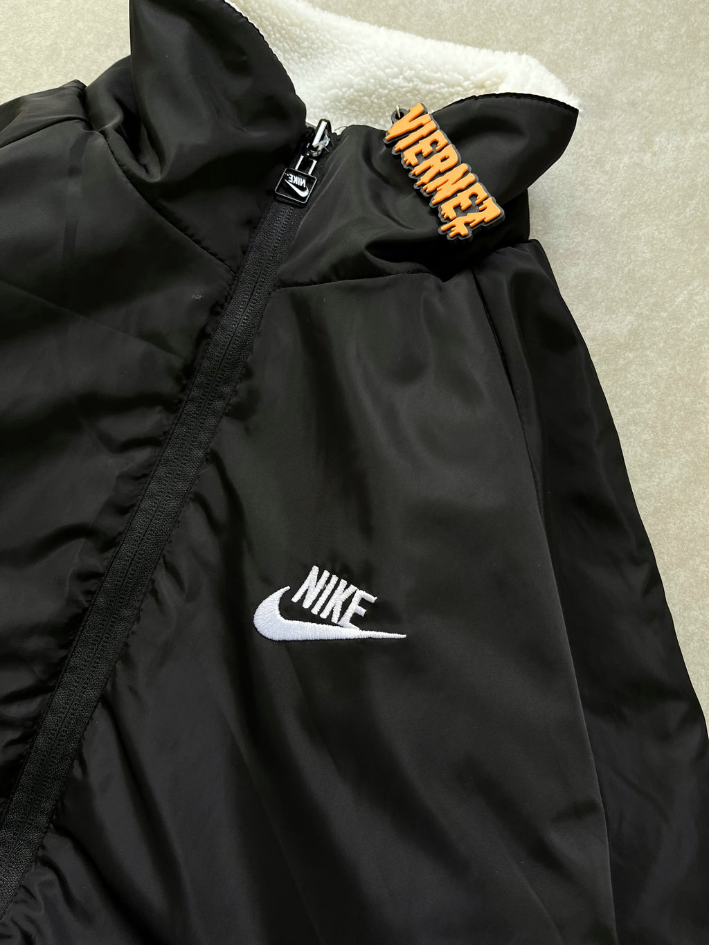 Nike swoosh fleece reversible jacket in polar white