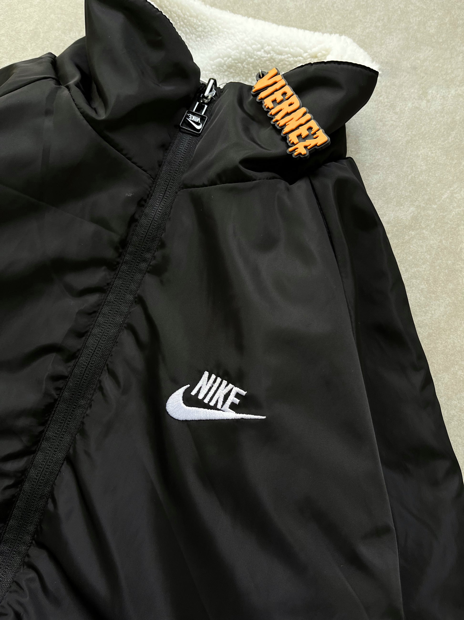 Nike swoosh fleece reversible jacket in polar white