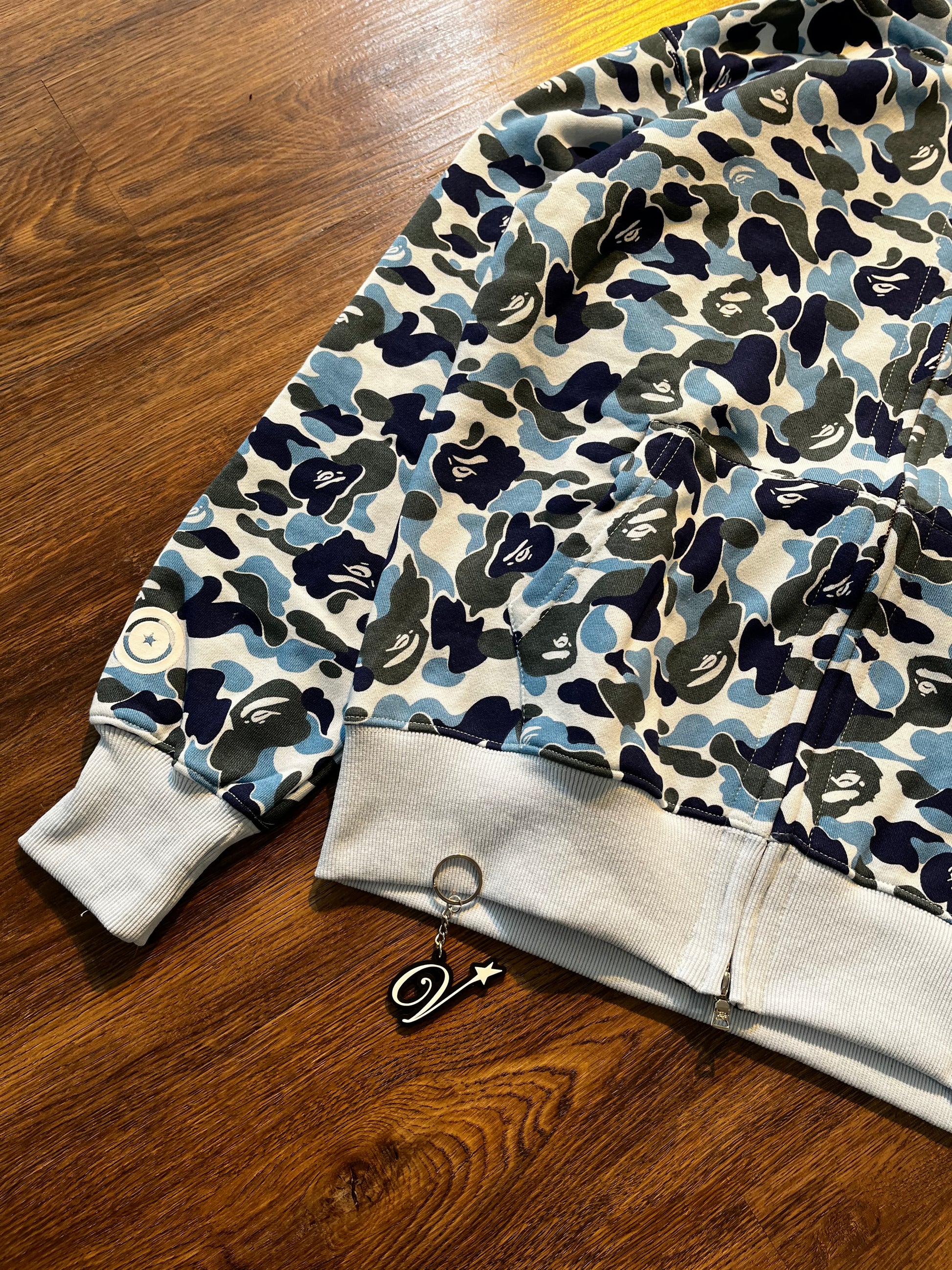 BAPE Double Hood Camo Shark Wide Full Zip Hoodie in Blue