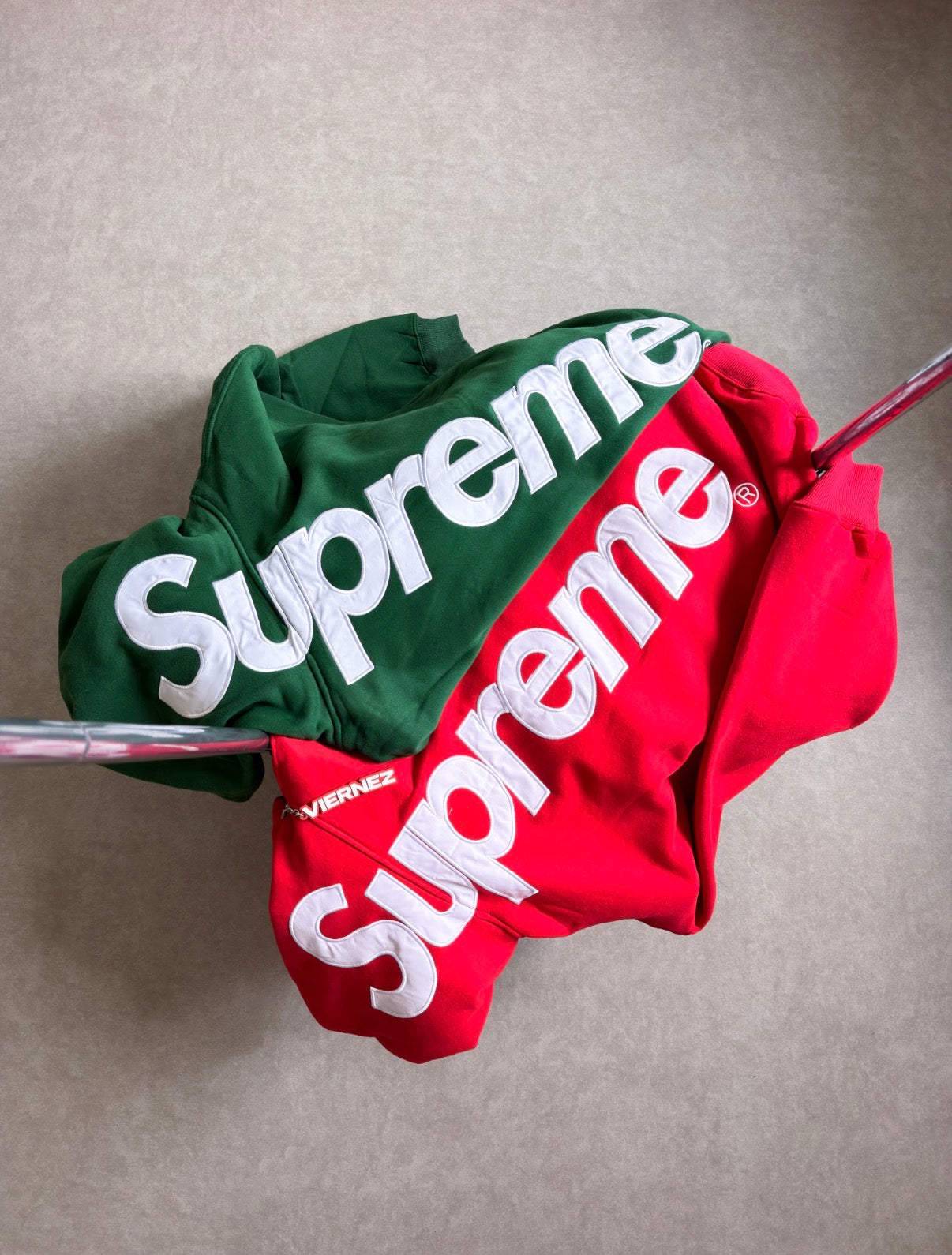Supreme Satin Appliqué Hoodie (Green and Red)