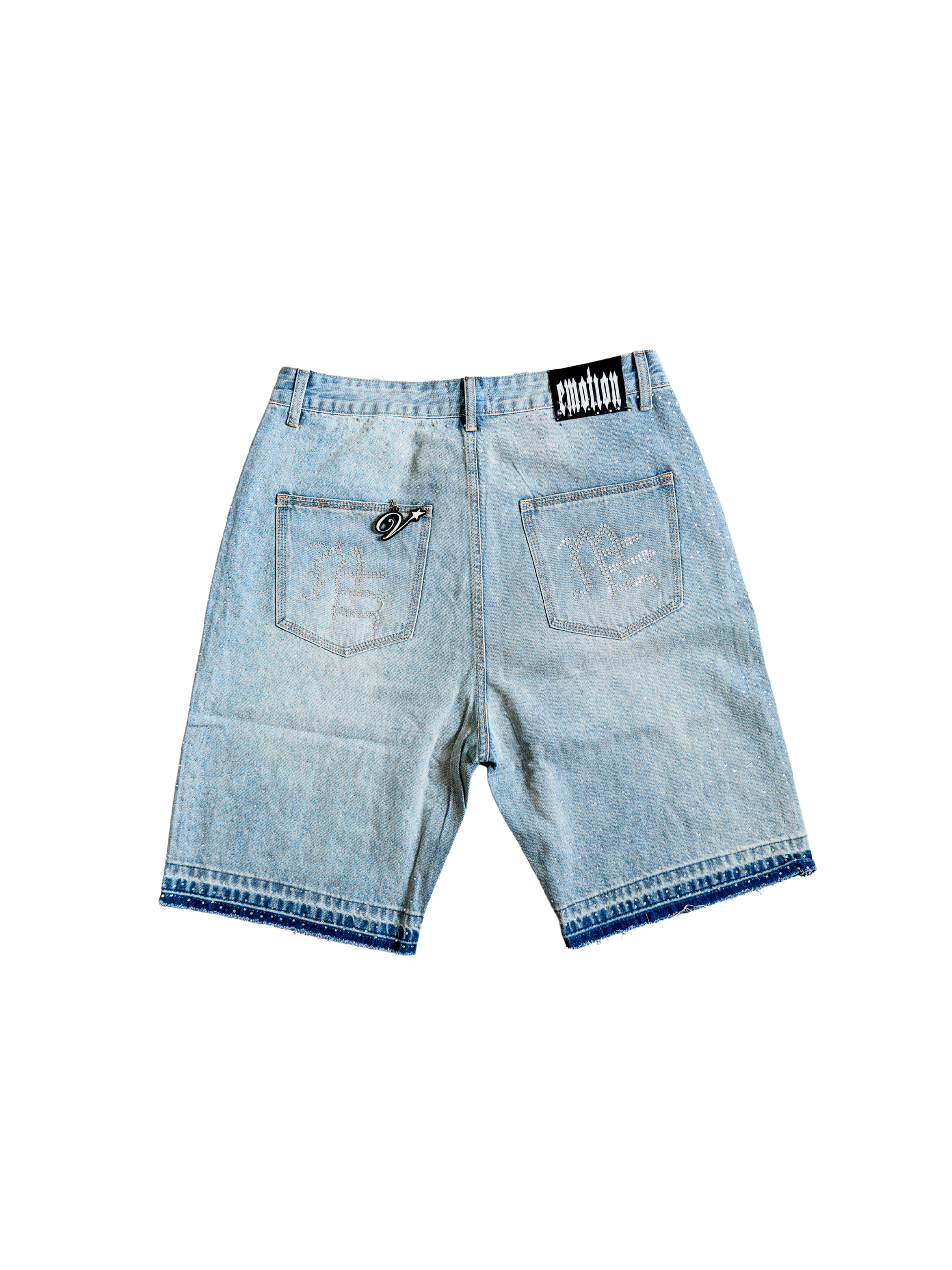 Mixed Emotion Rhinestone Denim Shorts XL - ON HAND