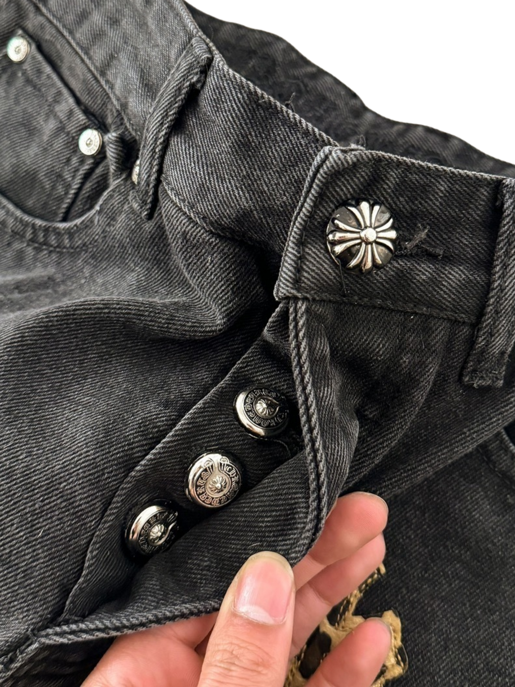 Chrome Hearts Leopard & Green Patch Denim Pants