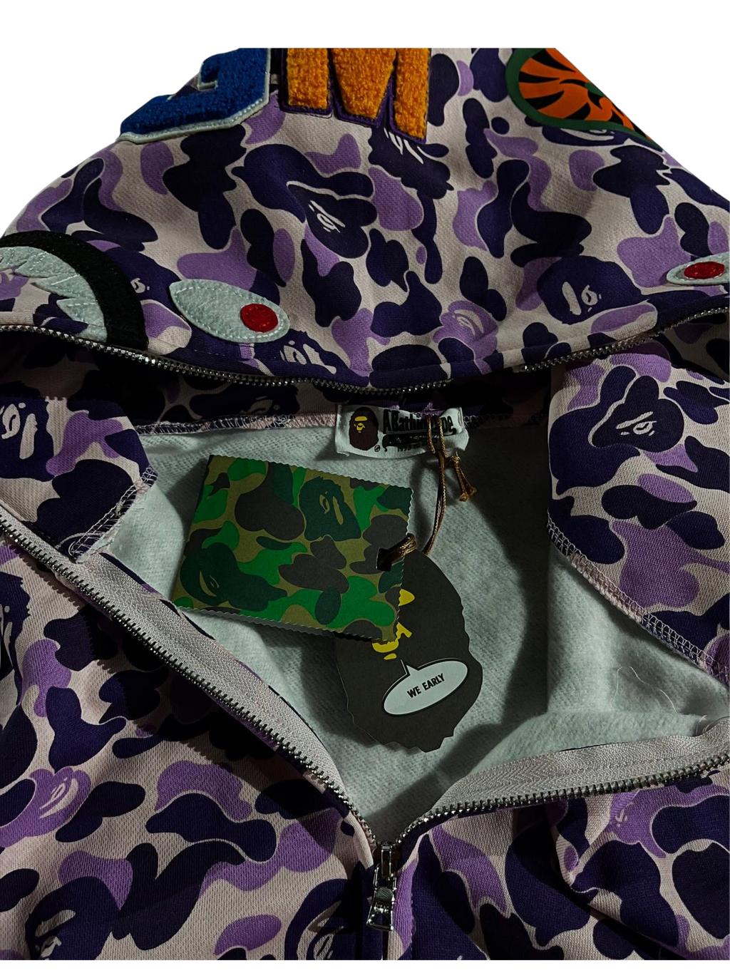 Bape shark camo in purple hoodie