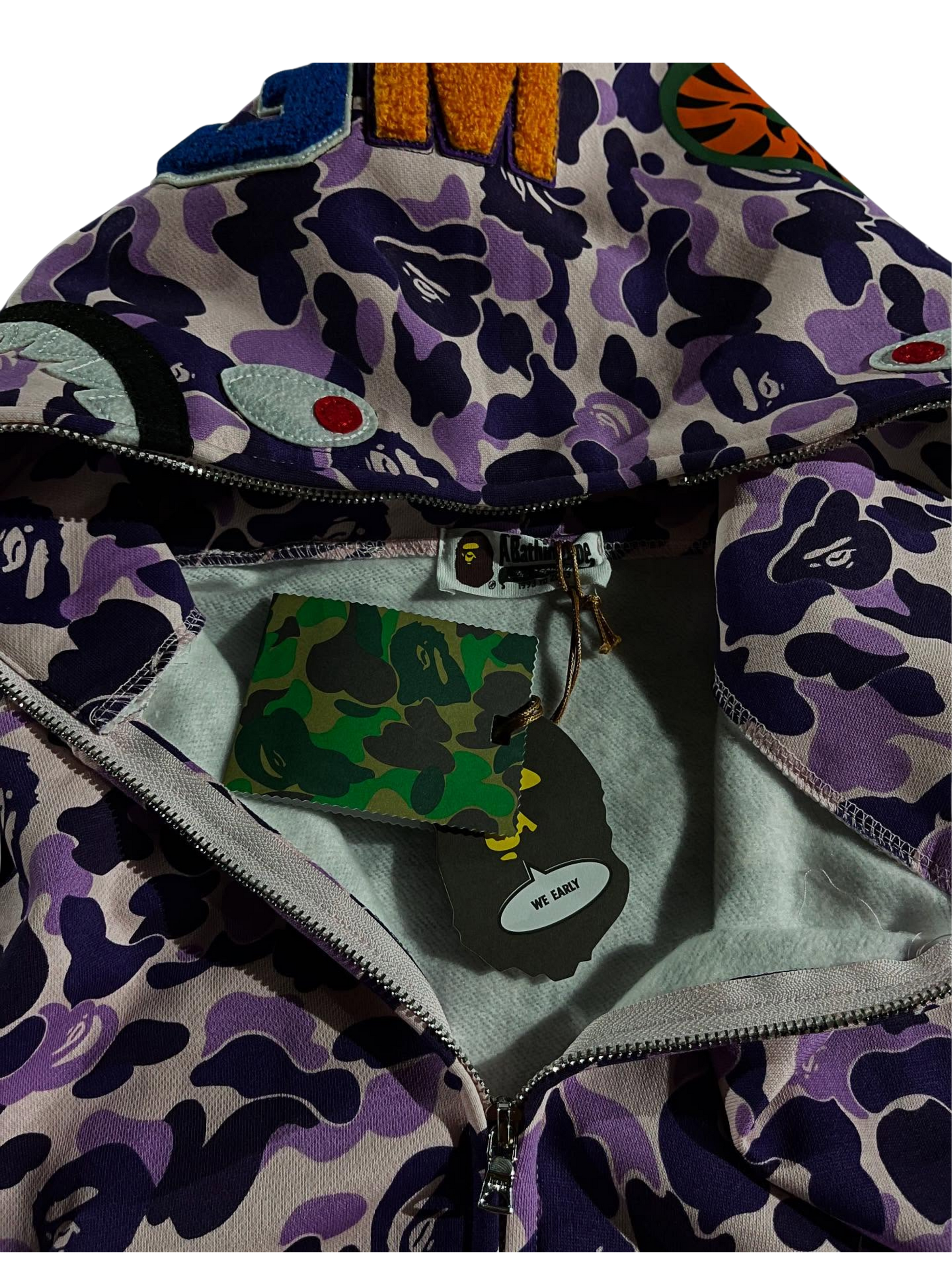 Bape shark camo in purple hoodie