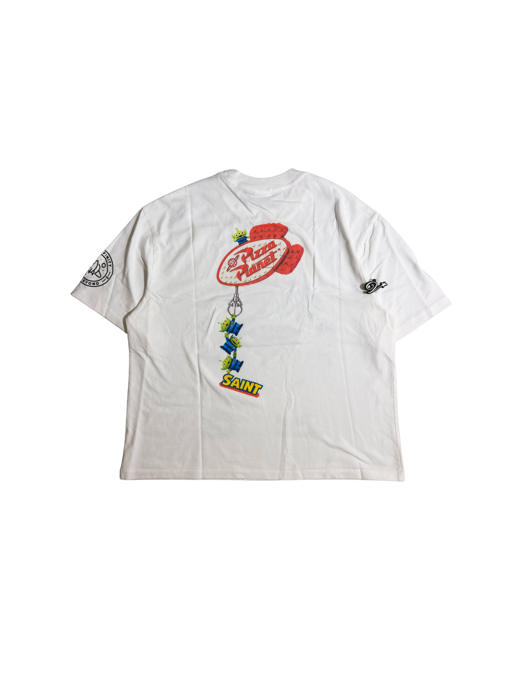 Saint Buzz Lightyear pizza planet tee
