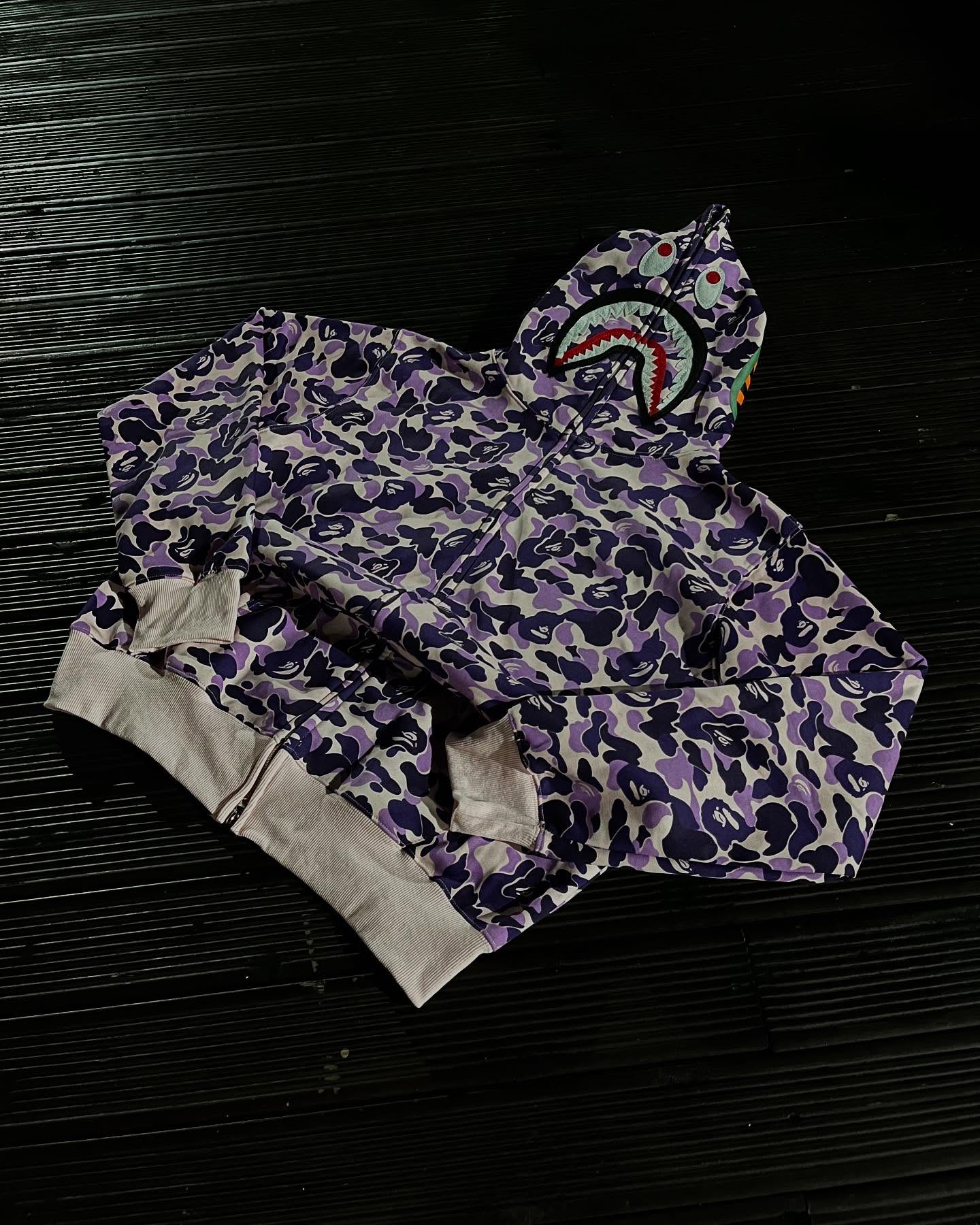 Bape shark camo in purple hoodie
