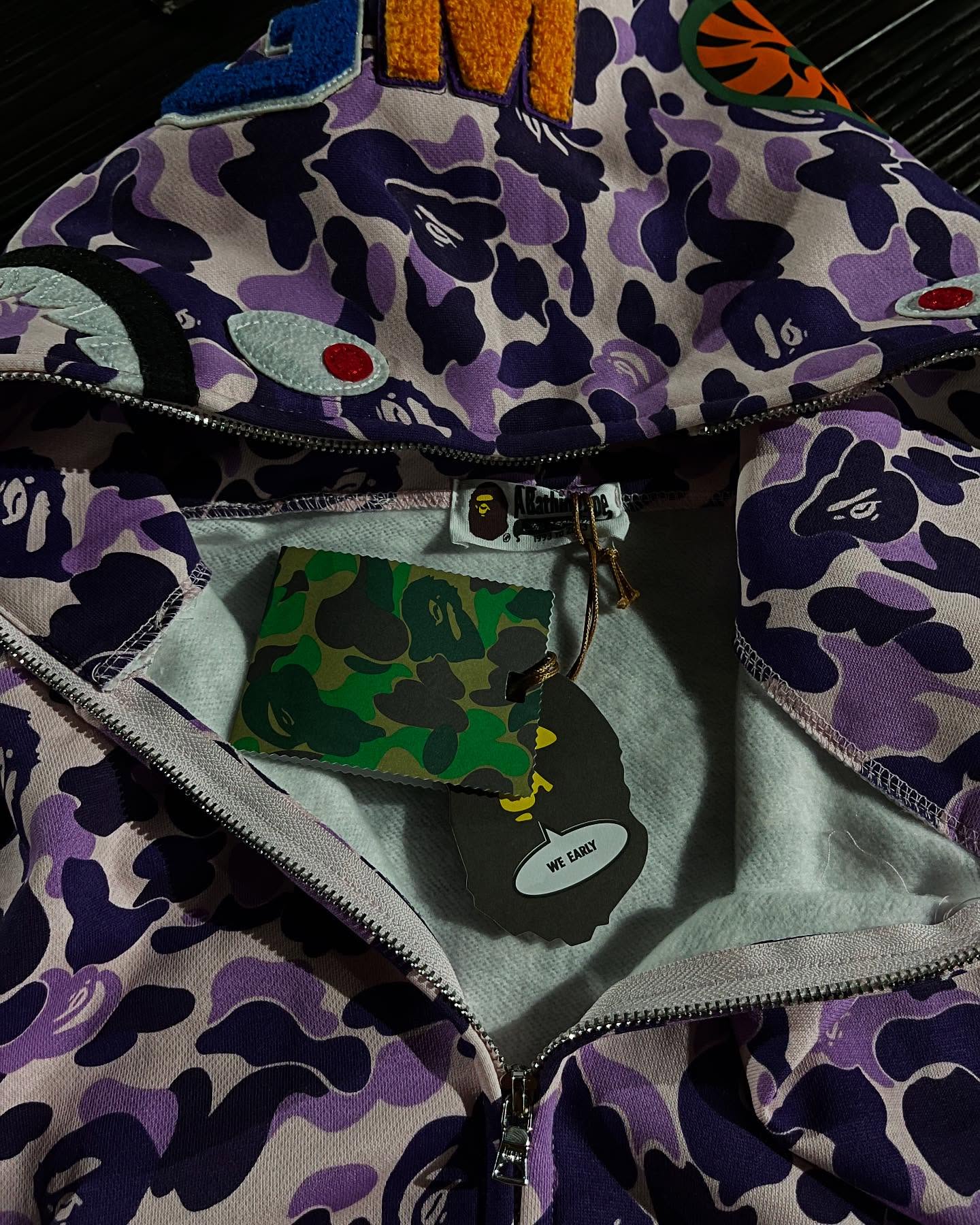 Bape shark camo in purple hoodie