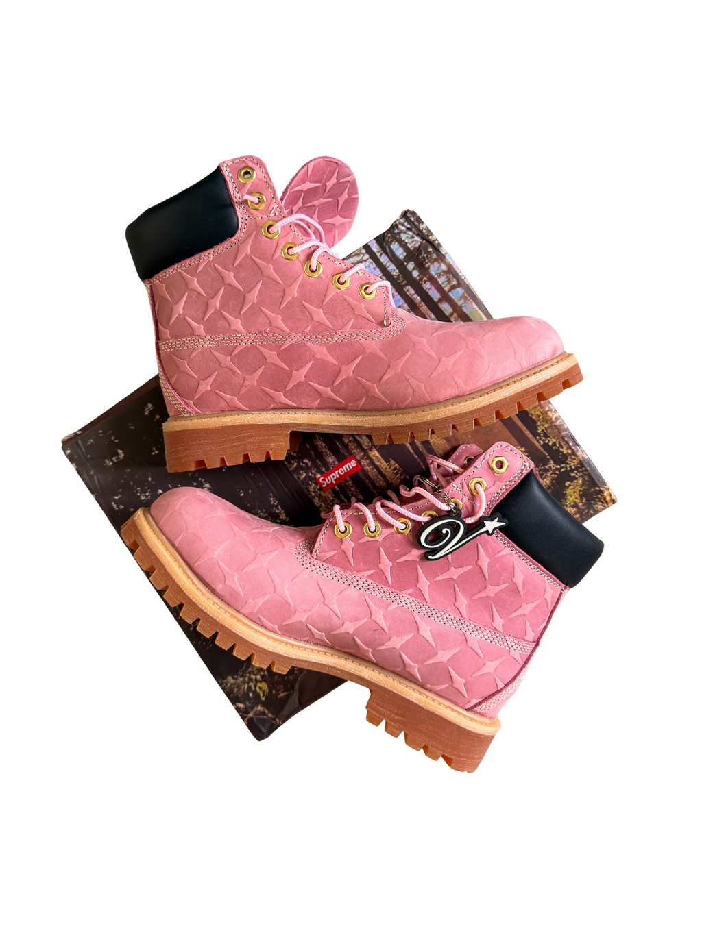 Supreme x Timberland Diamond Plate Pink 6-Inch Premium Waterproof Boots