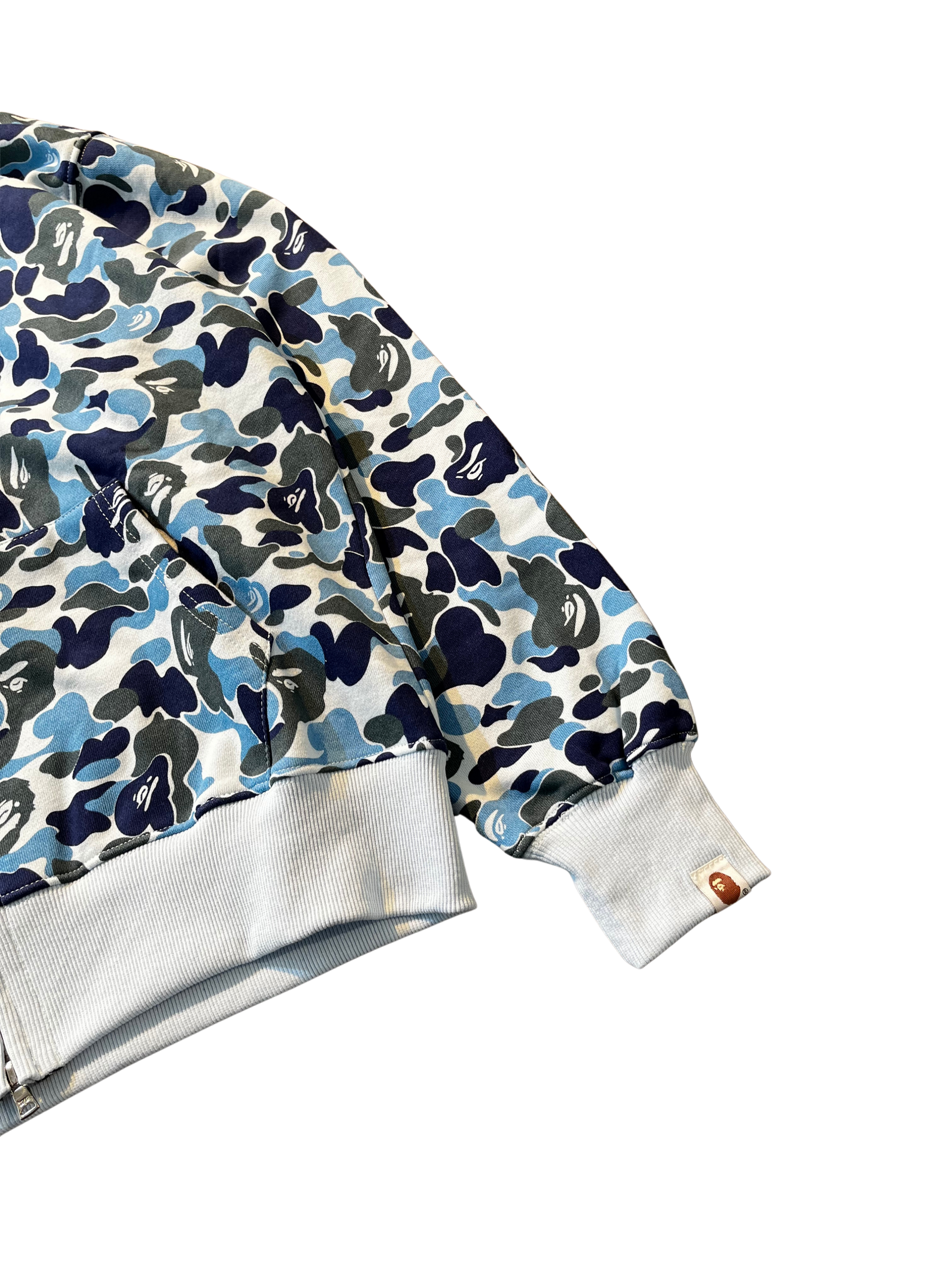 BAPE Double Hood Camo Shark Wide Full Zip Hoodie in Blue