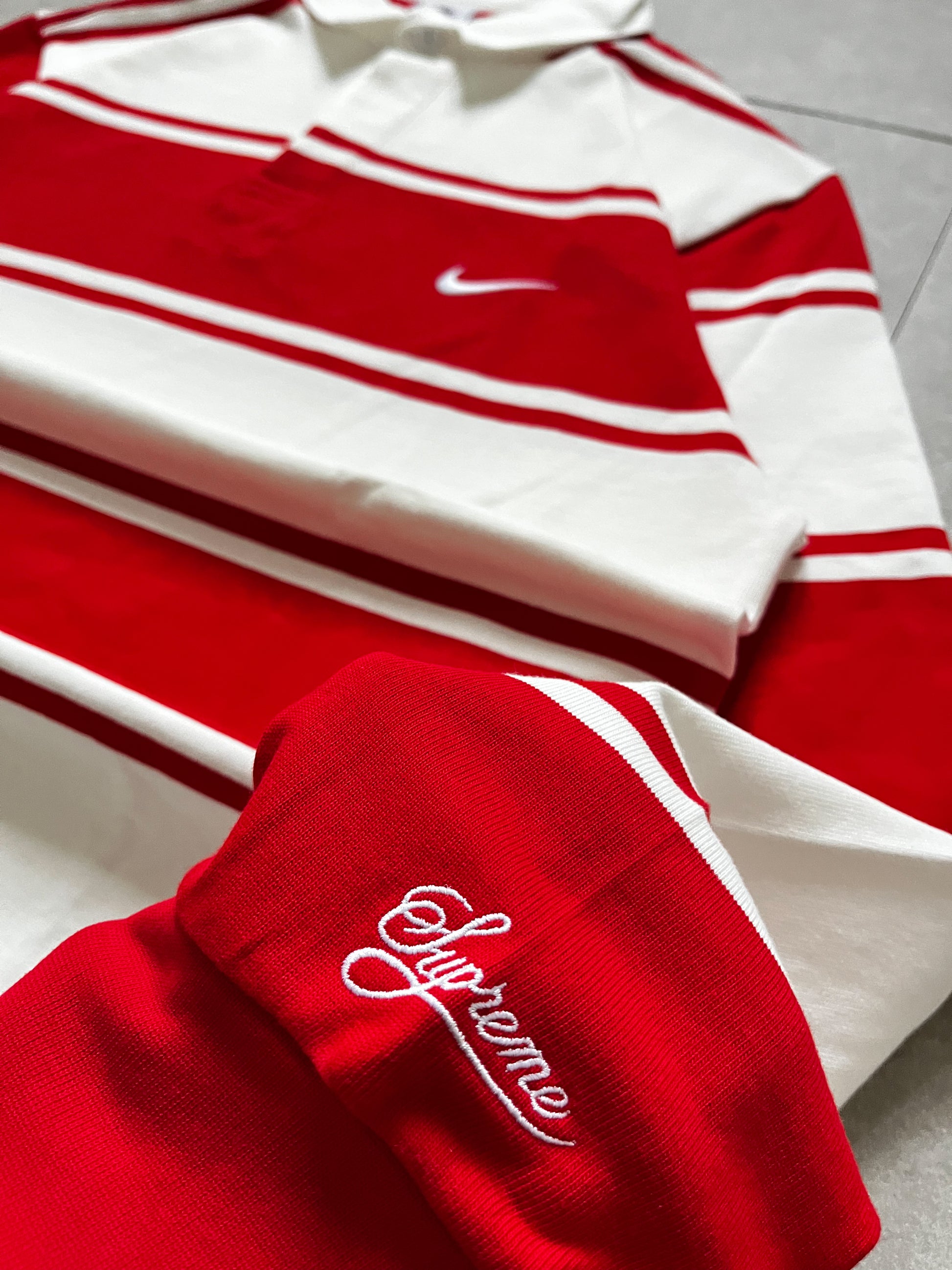 Supreme x Nike Swoosh Stripe Rugby Polo