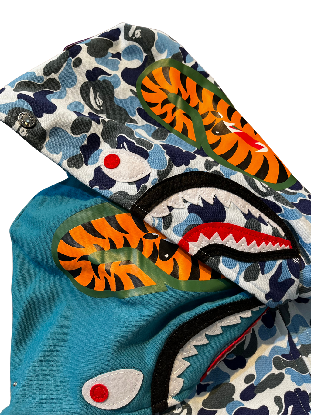 BAPE Double Hood Camo Shark Wide Full Zip Hoodie in Blue
