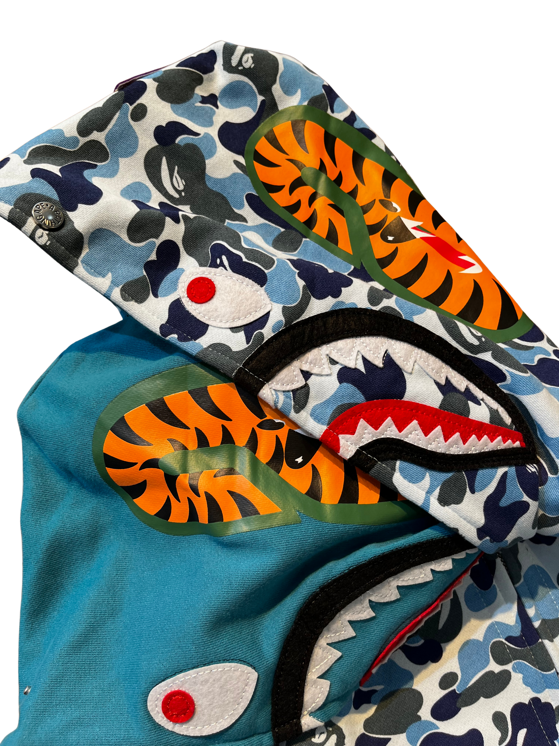 BAPE Double Hood Camo Shark Wide Full Zip Hoodie in Blue