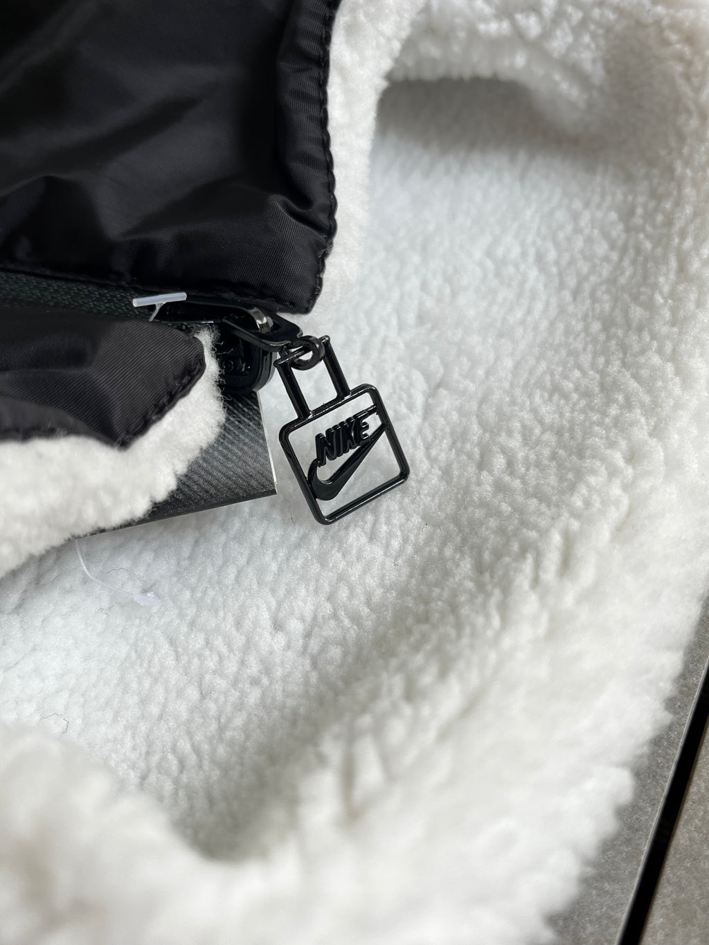 Nike swoosh fleece reversible jacket in polar white