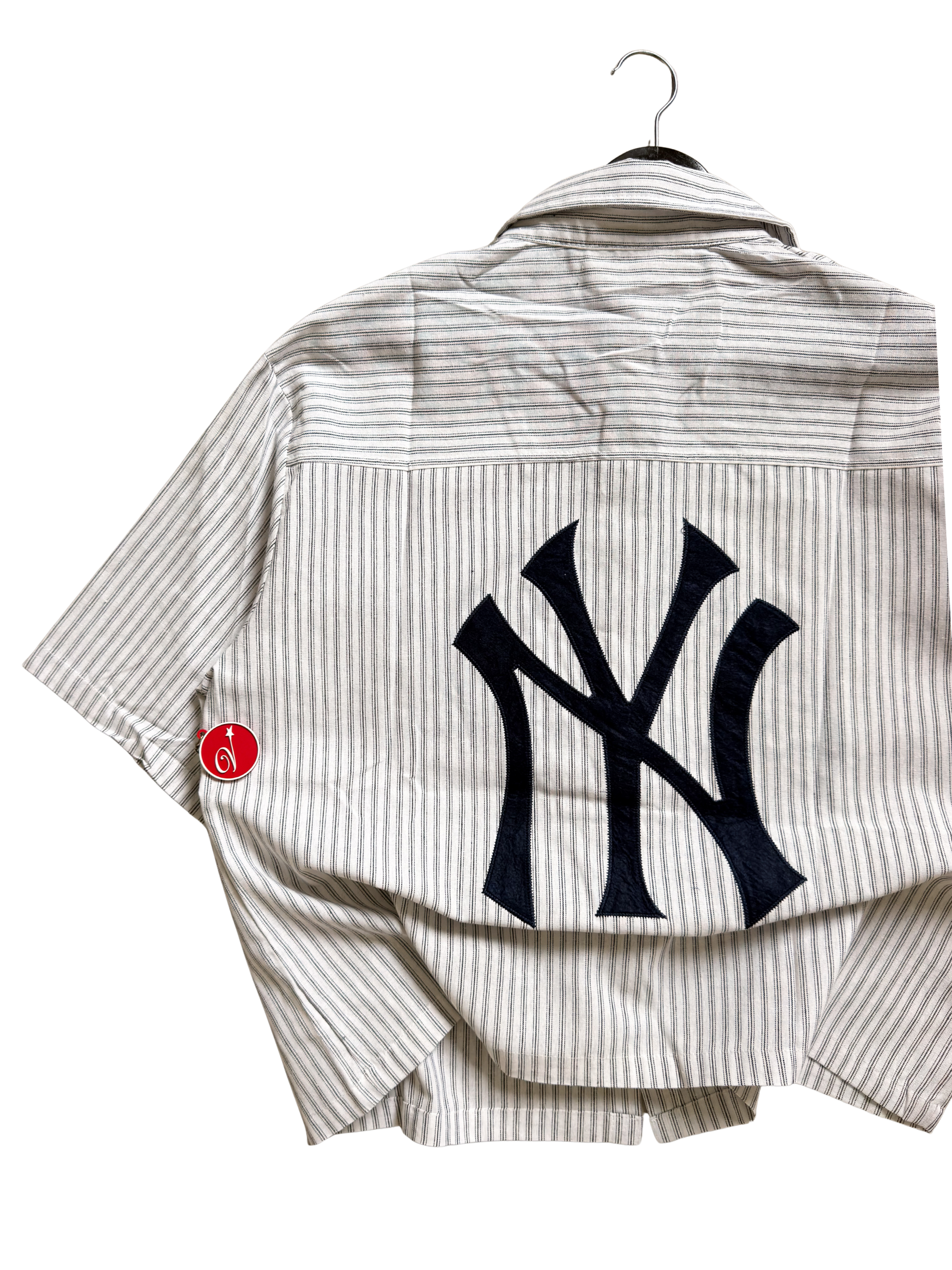 Yankees X Fog Pinstripe Polo in White Medium - ON HAND