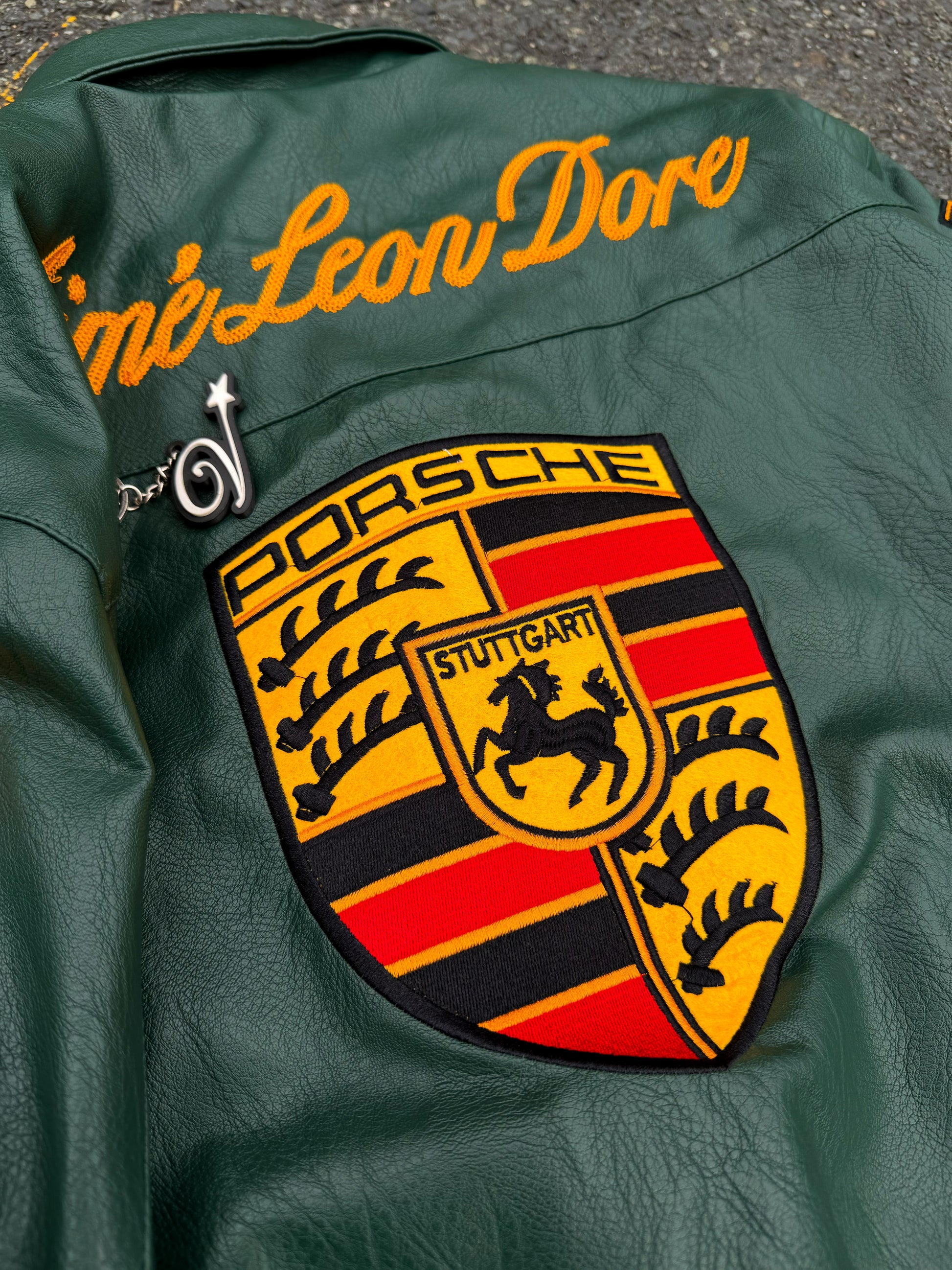Aime Leon Dore x Porsche 993 Turbo Leather Club Jacket Green - MEDIUM