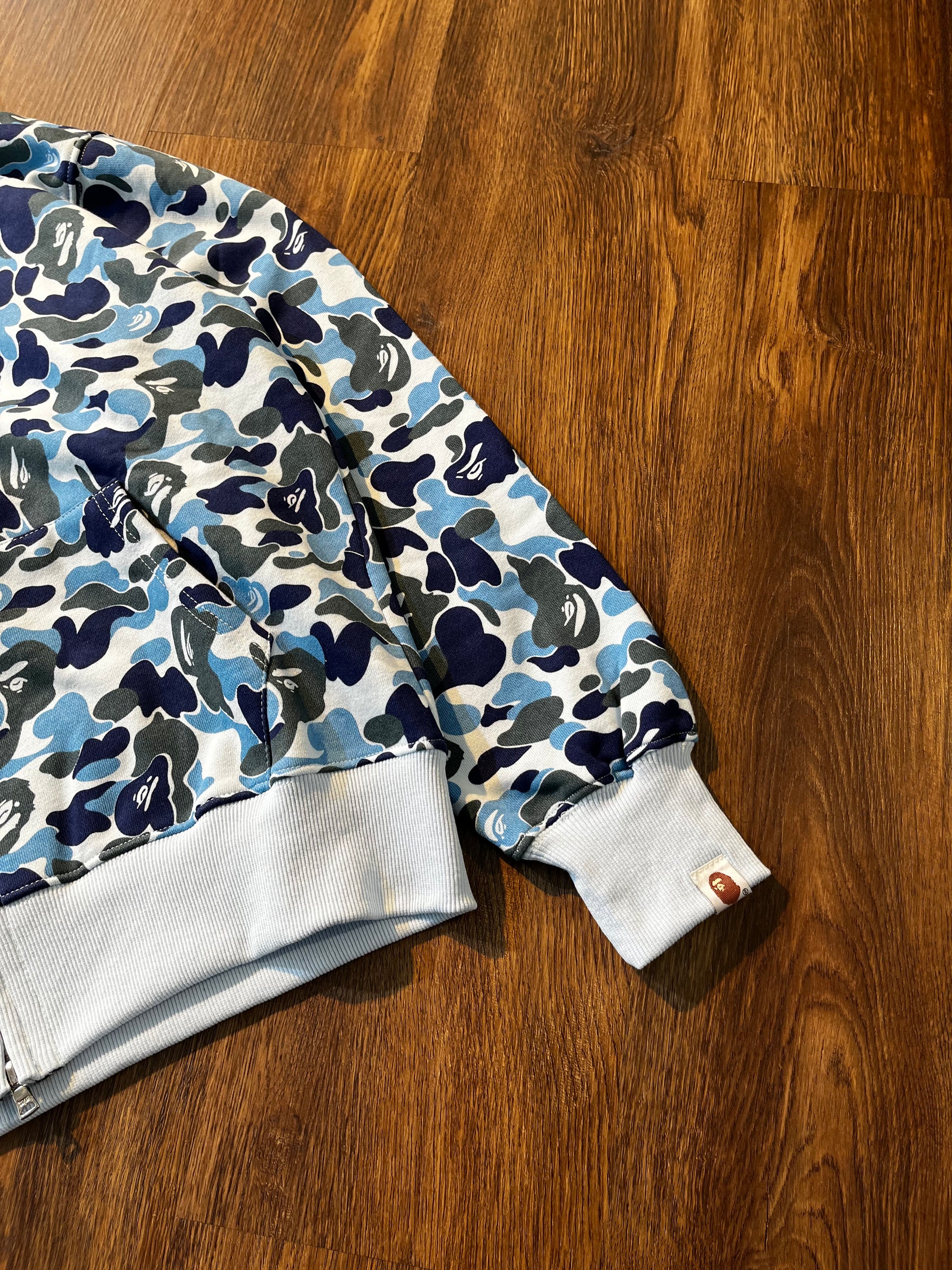 BAPE Double Hood Camo Shark Wide Full Zip Hoodie in Blue