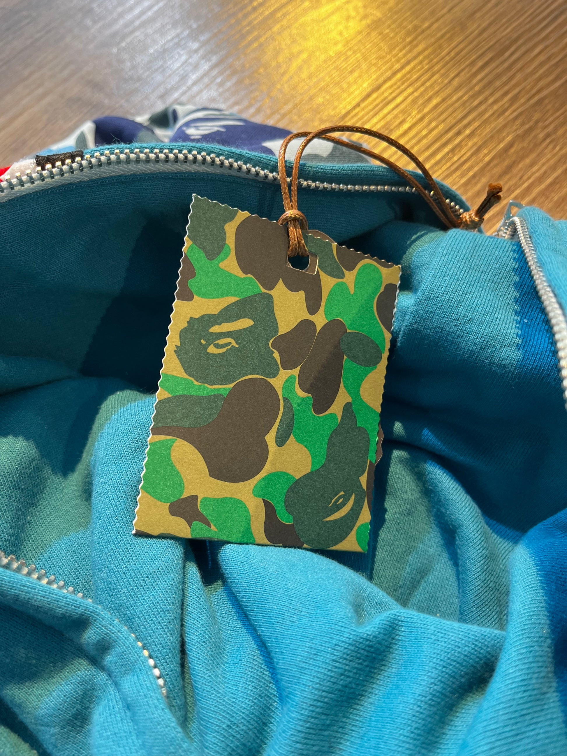 BAPE Double Hood Camo Shark Wide Full Zip Hoodie in Blue