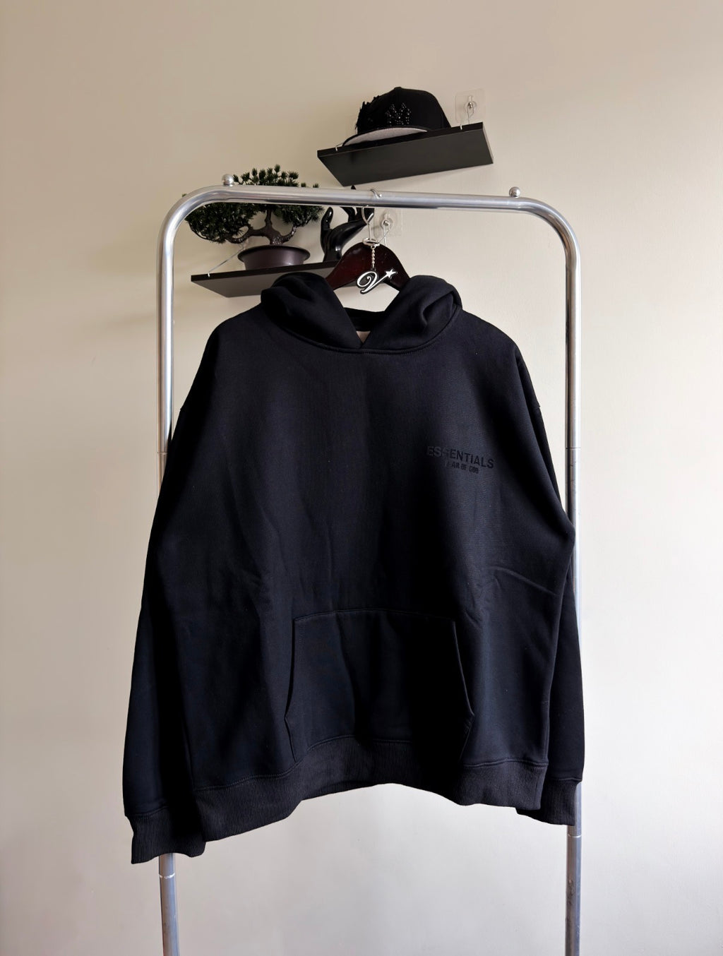 FOG Essentials Core Back Logo Hoodie Black - MEDIUM (On hand)