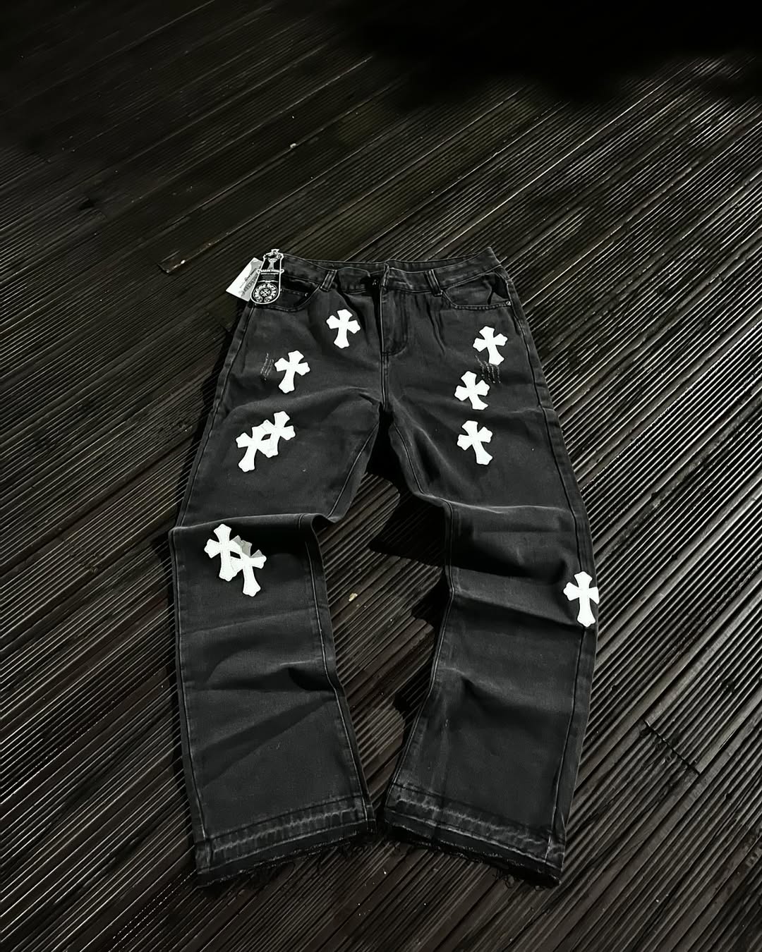 CH White Cross Flared Pants