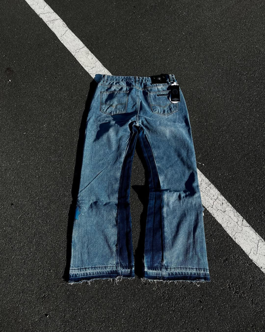 Chrome Hearts La Flare Cemetery Cross Patch Denim Pants