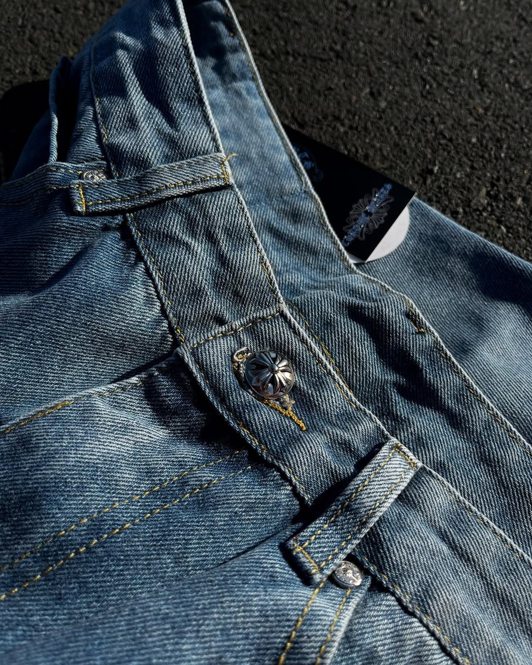 Chrome Hearts La Flare Cemetery Cross Patch Denim Pants