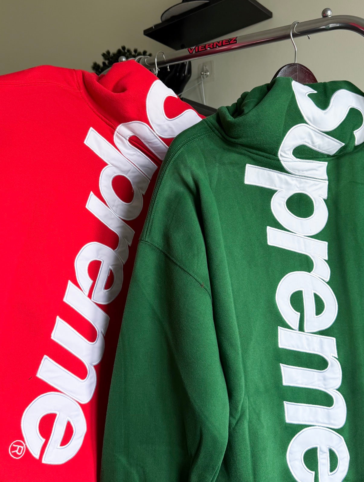 Supreme Satin Appliqué Hoodie (Green and Red)