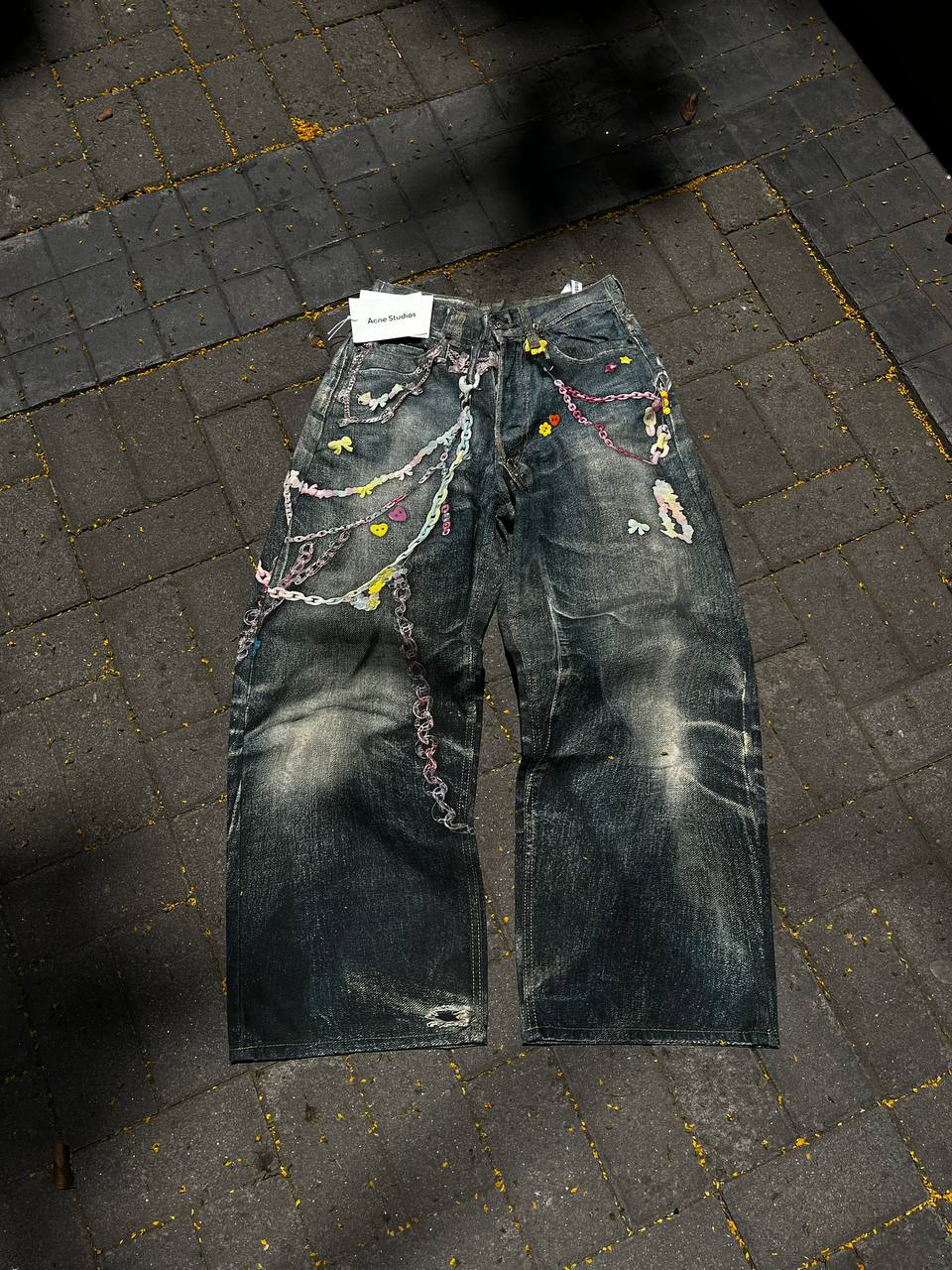 Acne Studios Trompe 1981 l’oeil Pink Chain Denim Jeans