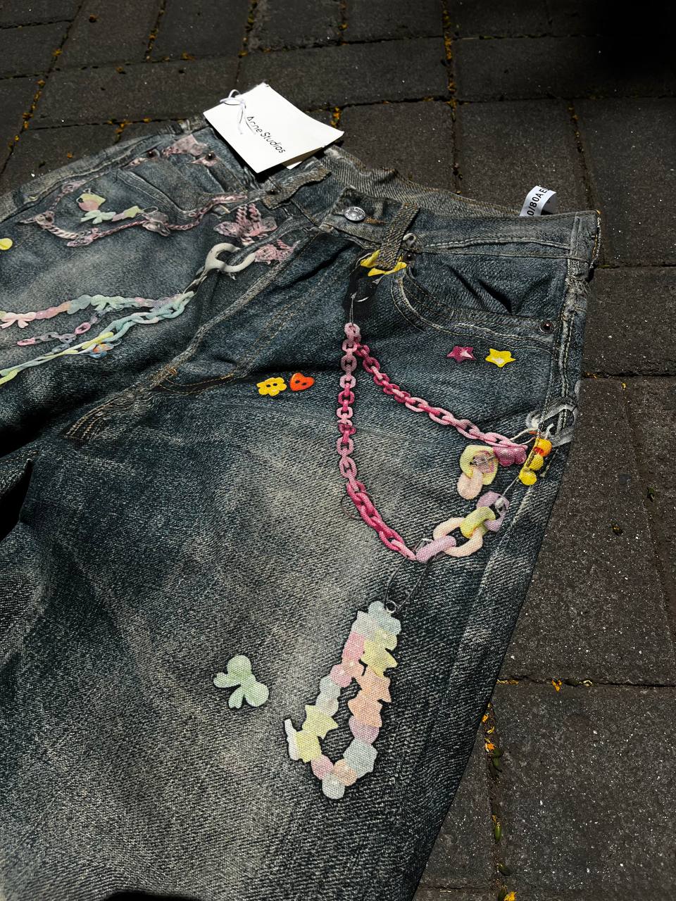 Acne Studios Trompe 1981 l’oeil Pink Chain Denim Jeans
