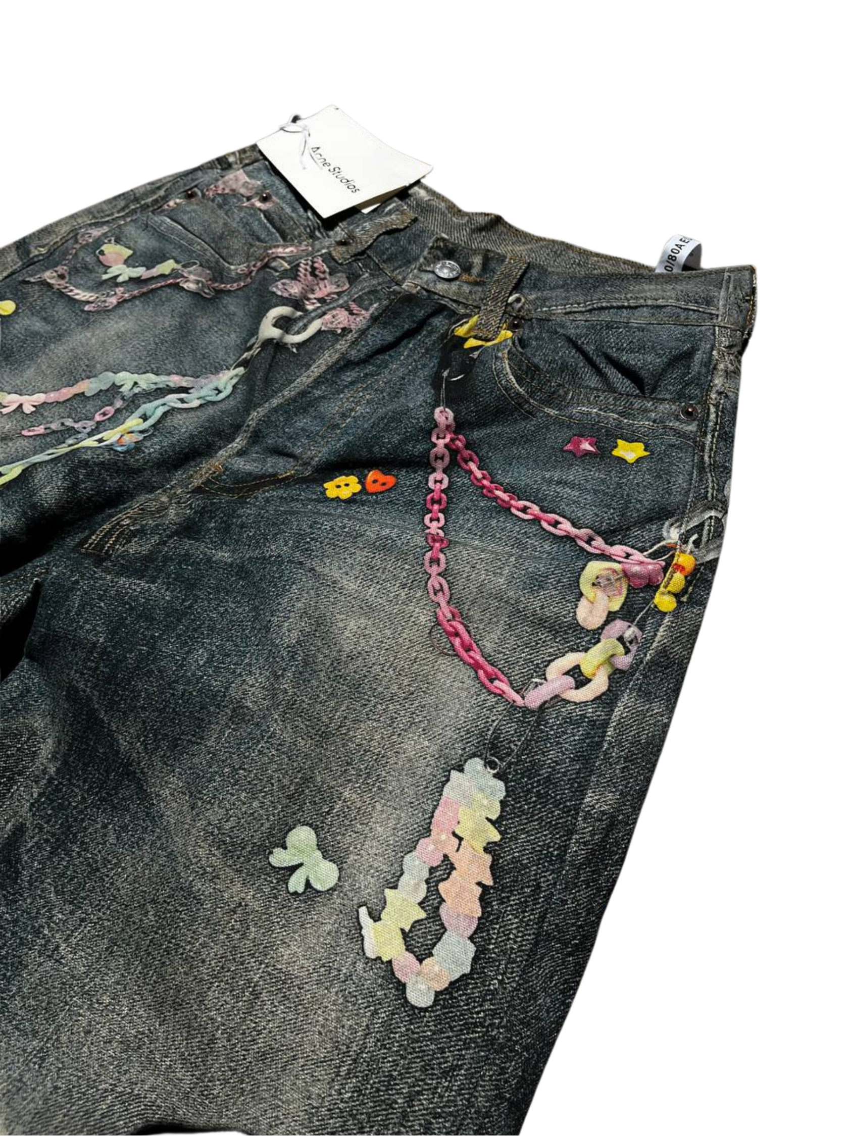 Acne Studios Trompe 1981 l’oeil Pink Chain Denim Jeans