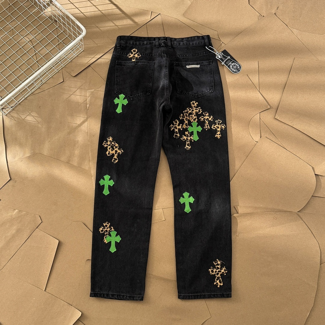 Chrome Hearts Leopard & Green Patch Denim Pants