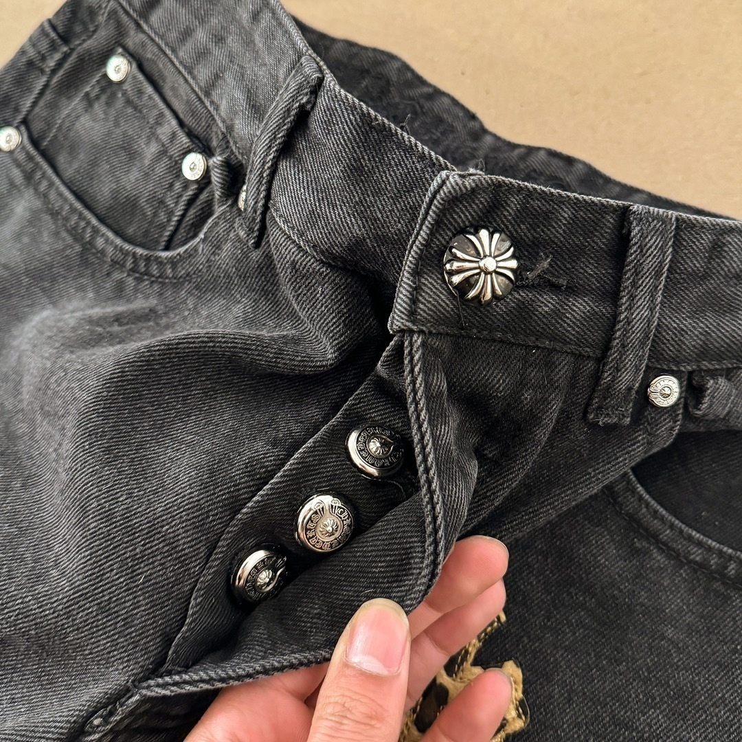 Chrome Hearts Leopard & Green Patch Denim Pants