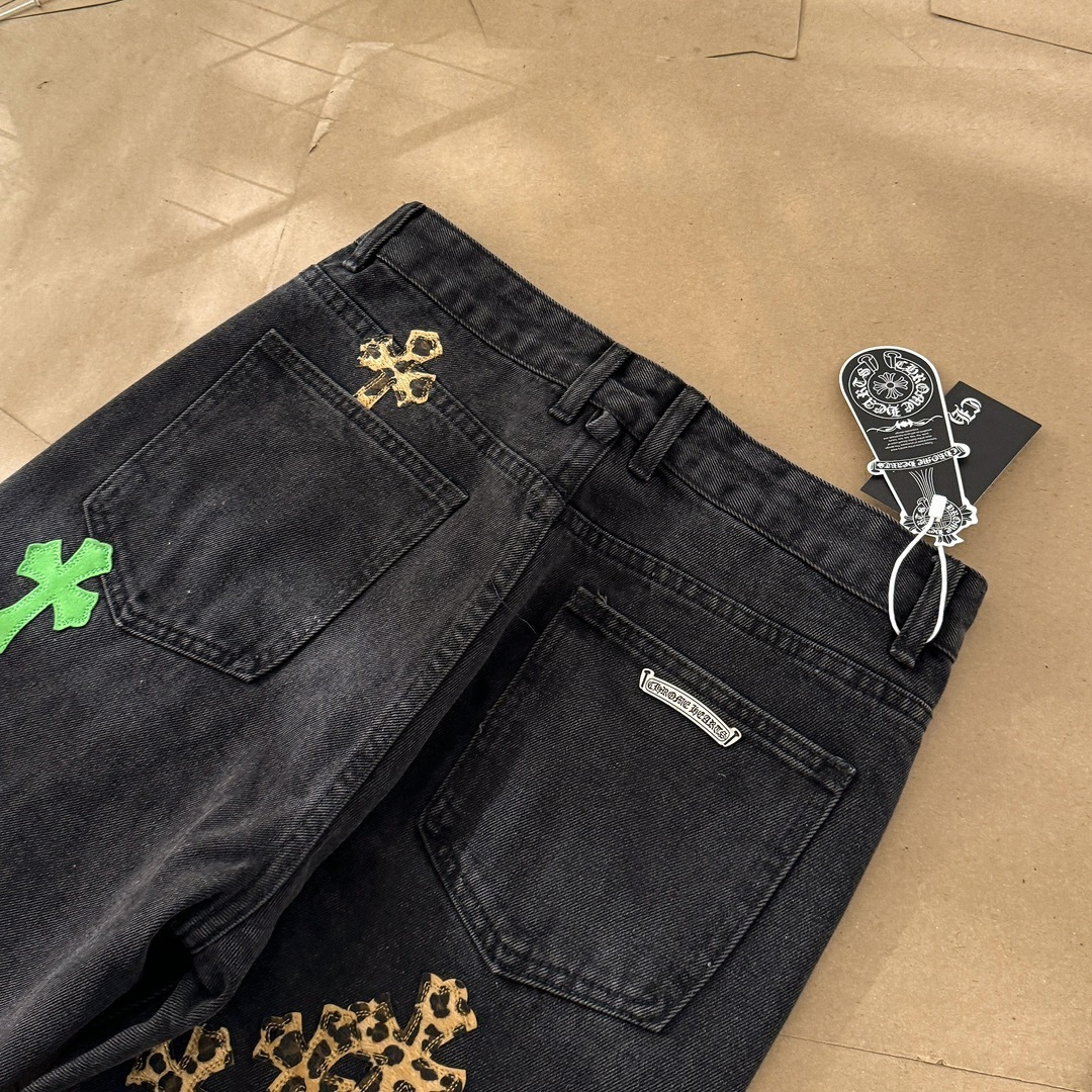 Chrome Hearts Leopard & Green Patch Denim Pants