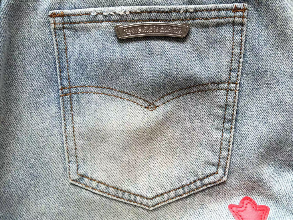 Chrome Hearts Patent Leather Cross Patch Denim Pants