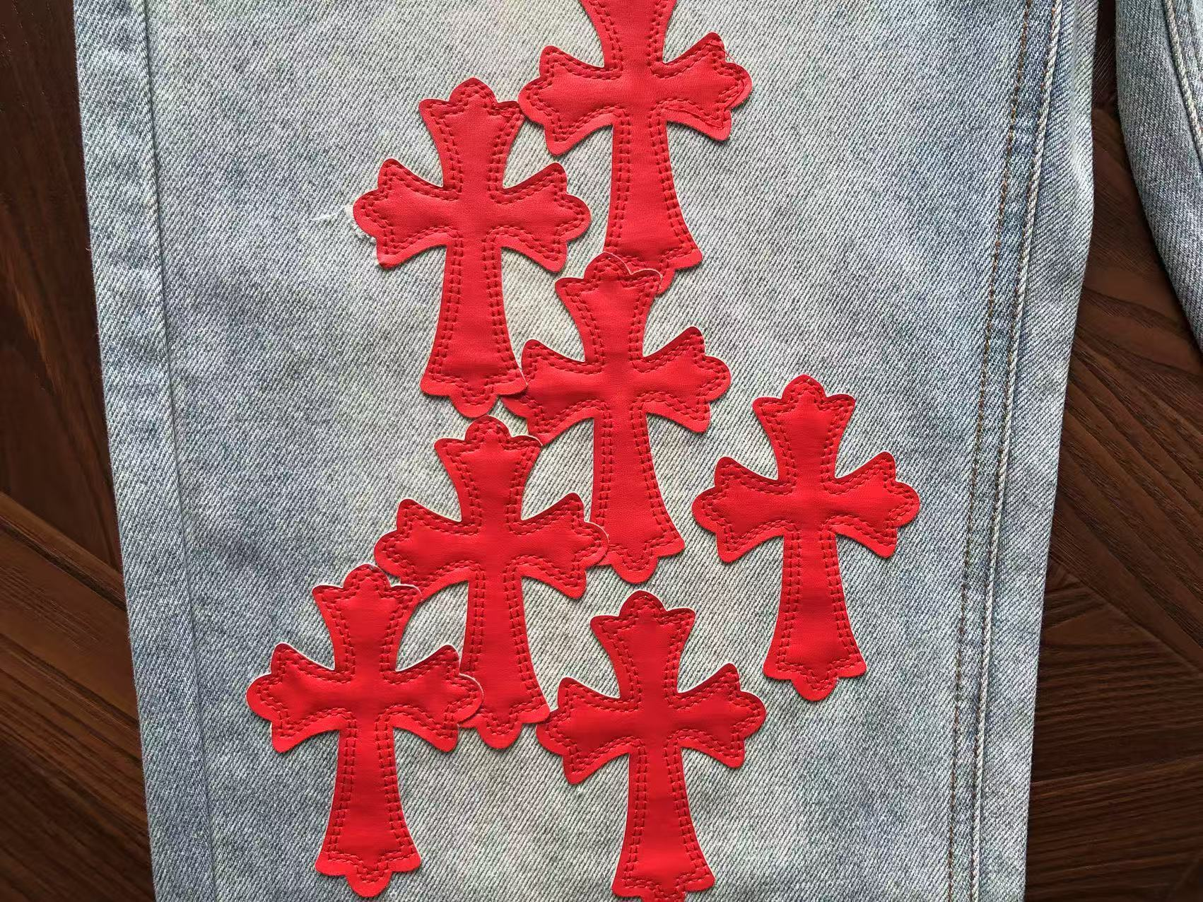 Chrome Hearts Patent Leather Cross Patch Denim Pants