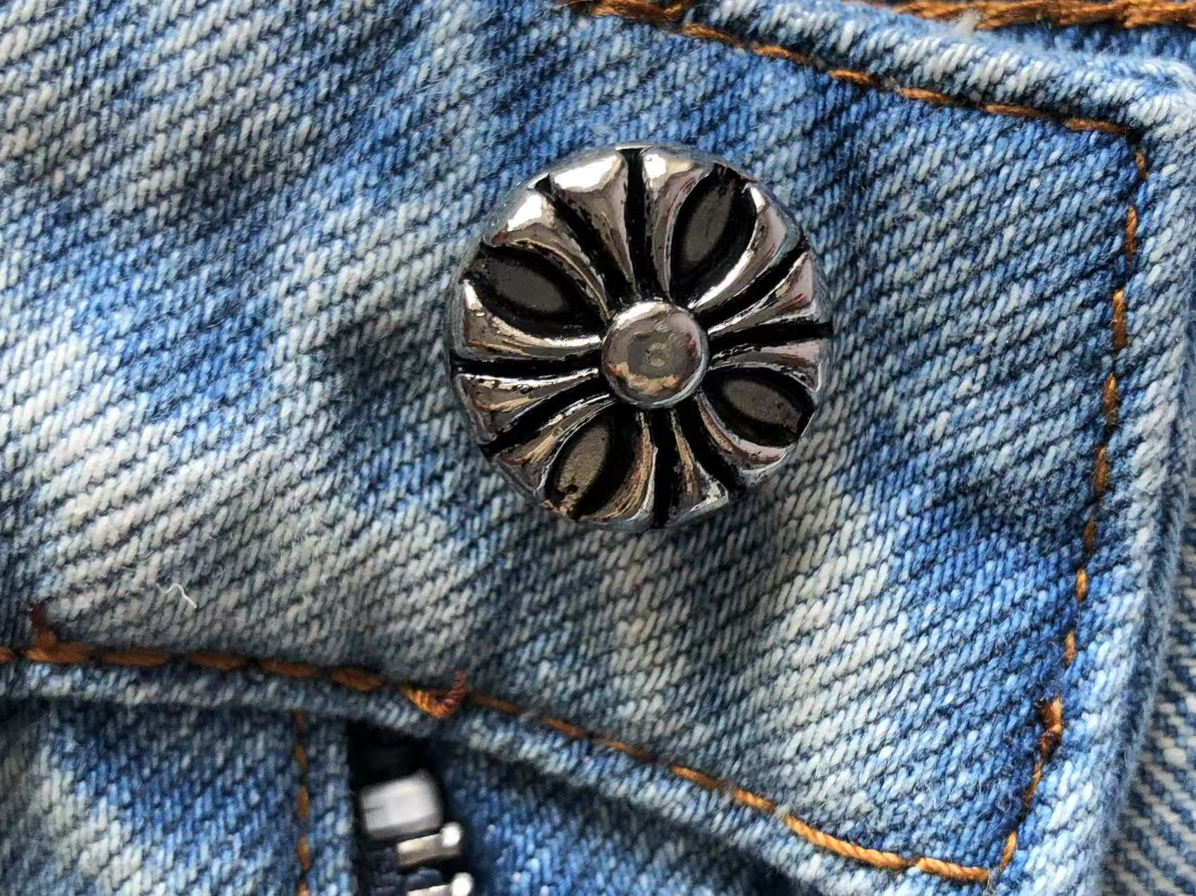 Chrome Hearts Patent Leather Cross Patch Denim Pants